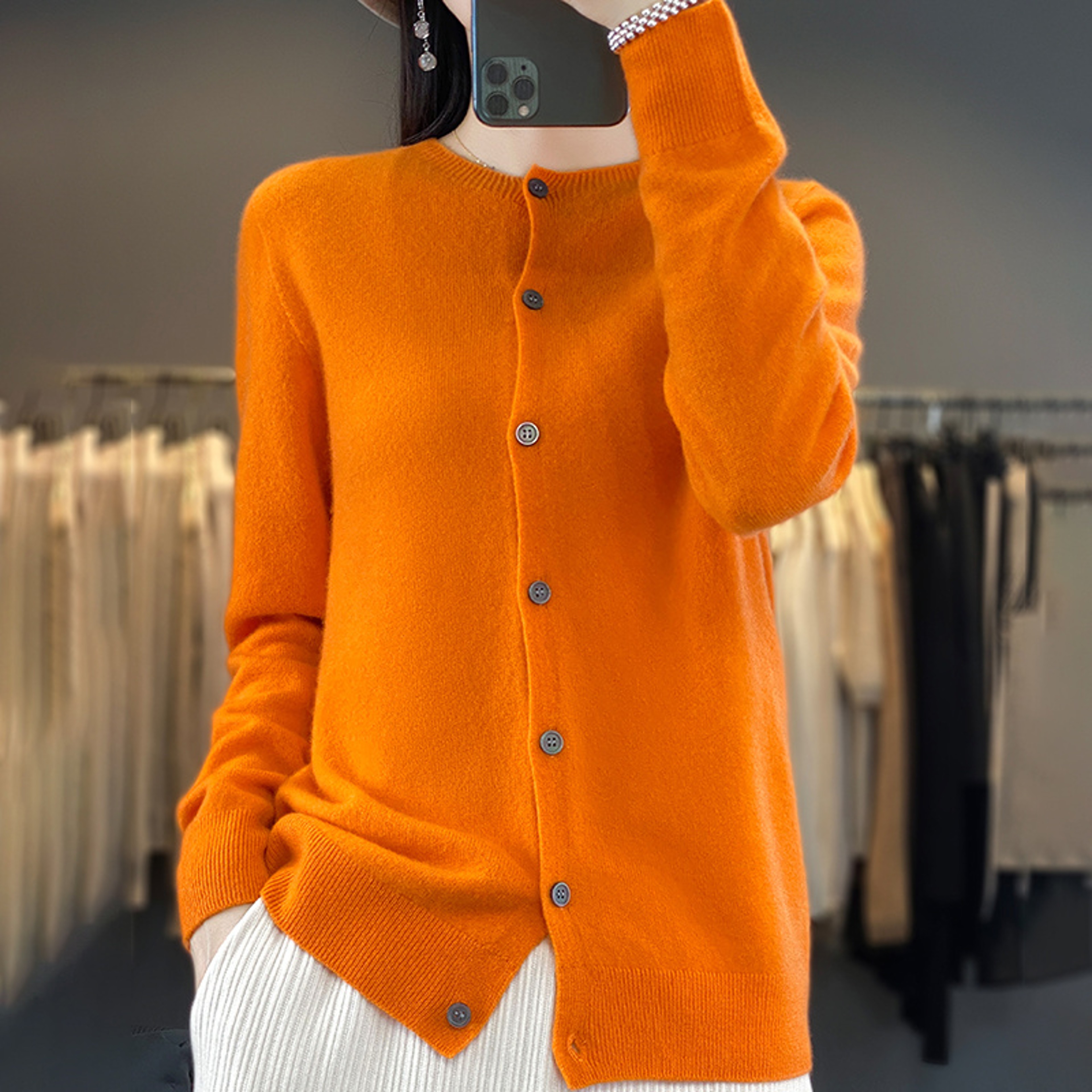 Casual Wool Sweater Women O-Neck Cardigan Buttoned Knitwear Soft Winter Tops – view 16