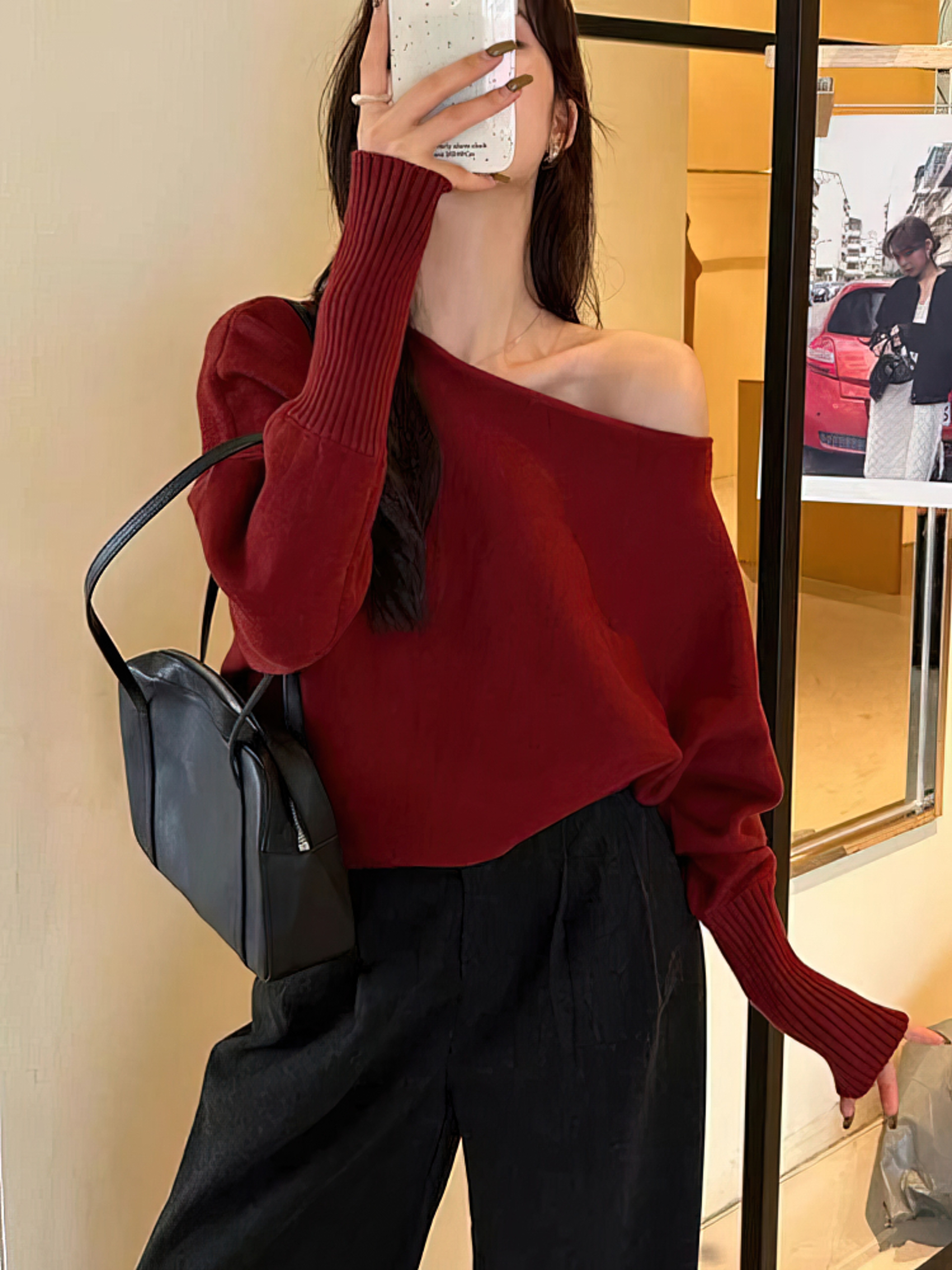 Korean Fashion Sweater, Thick Off Shoulder Top, Loose Casual Autumn Outwear Pull – view 11