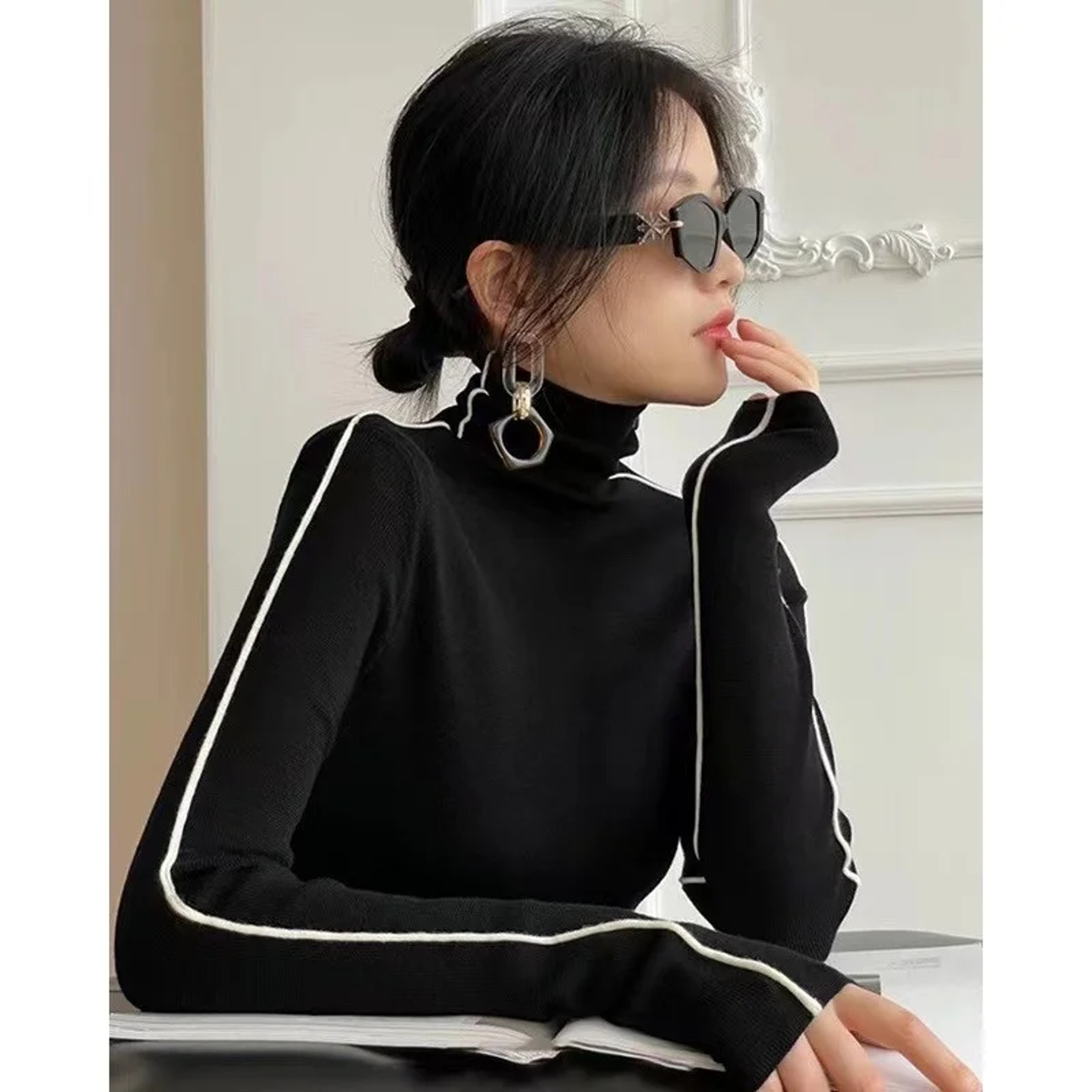 Trendy Color Blocking Sweater Women Autumn Winter Slim Fit Female Long Sleeved Tops 0