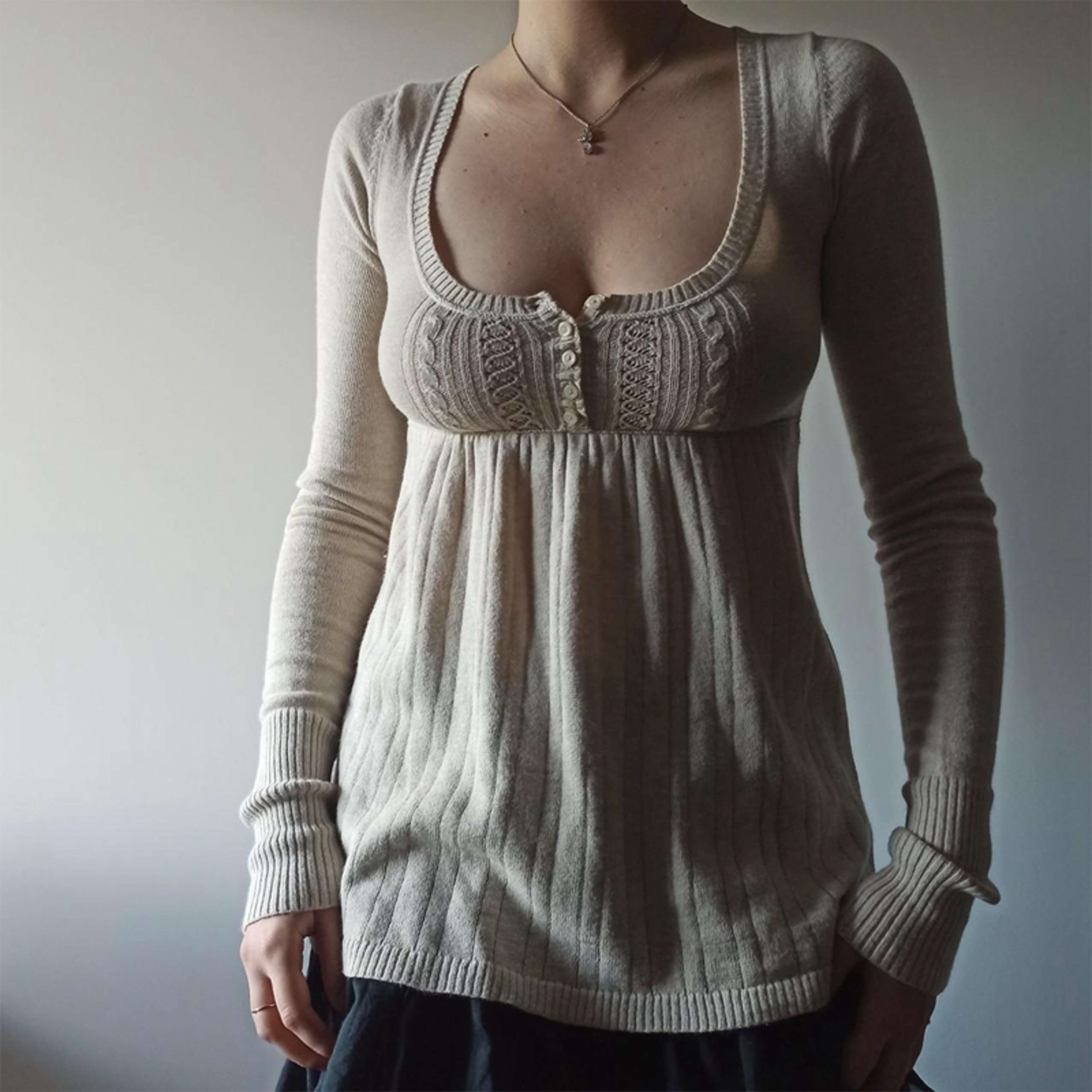 Aesthetic Grunge Babydoll Knitted Sweater, Cottage Milkmaid Pullovers, Knitwear T-shirts for Women – view 4