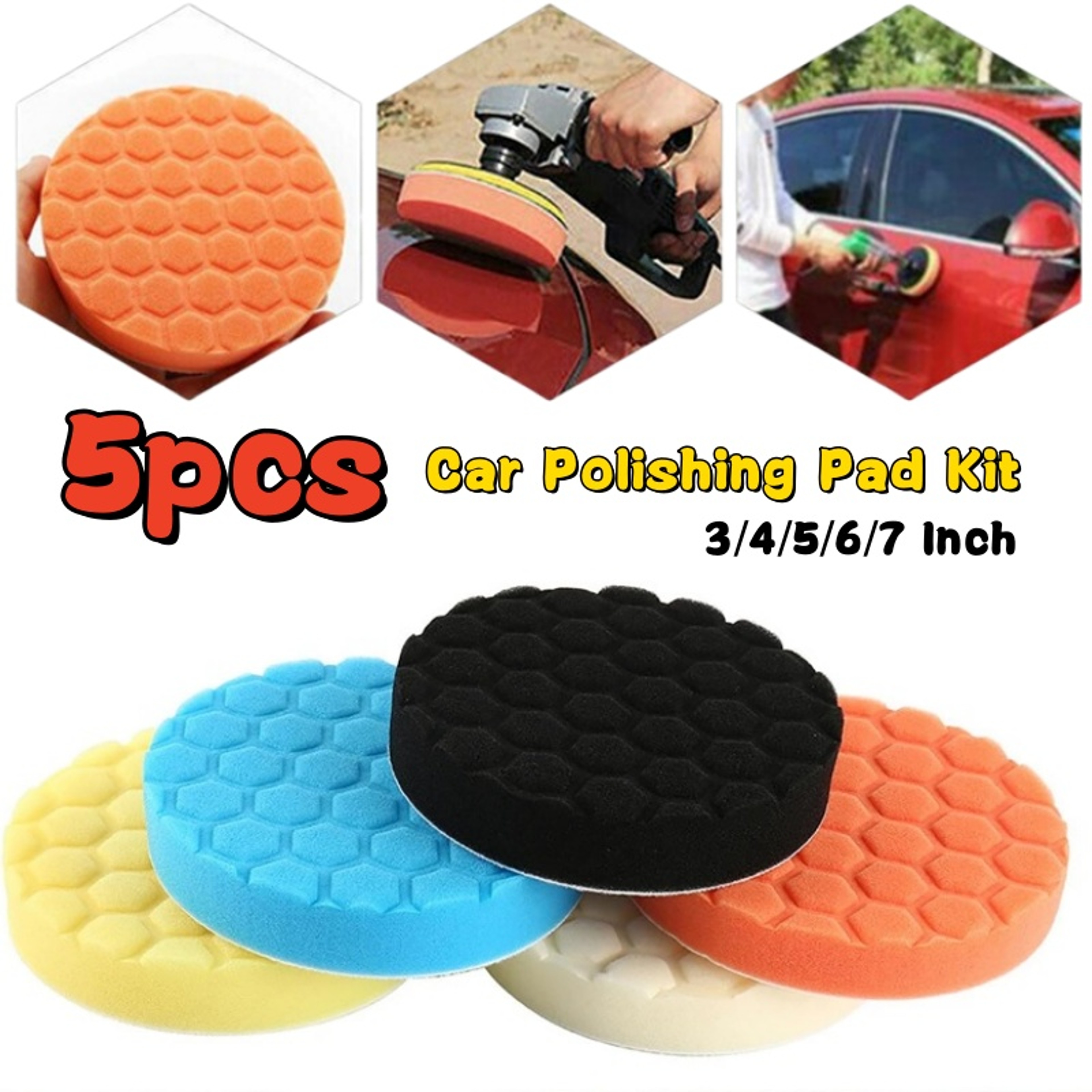 Auto Self-Adhesive Car Polishing Pad Kit, Buffing Waxing Sponge Wheel Polishing Pad for Drill – view 1