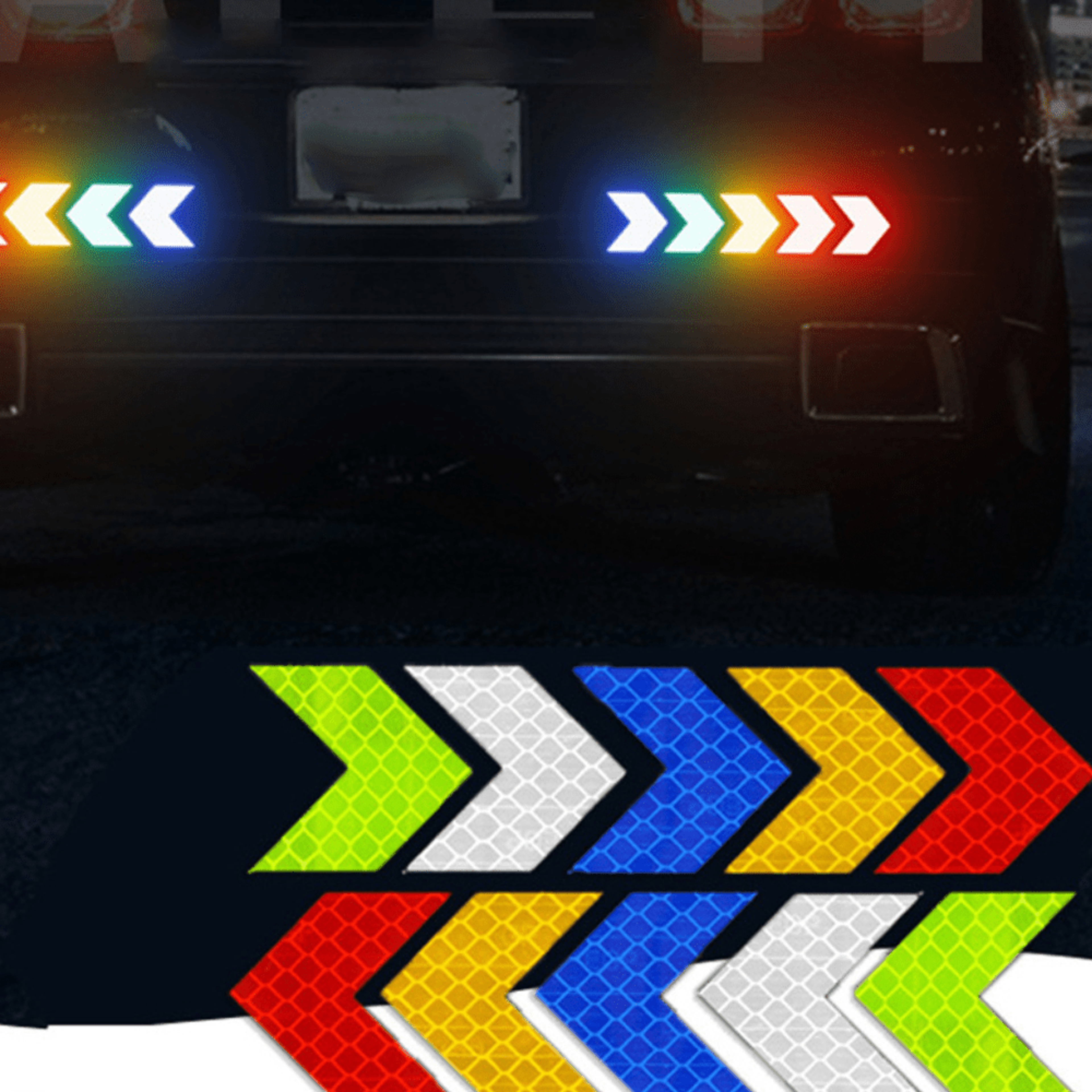 Reflective Arrow Safety Sticker for Car Bumper, Motorcycle Trunk Reflector Hazard Tape – view 1