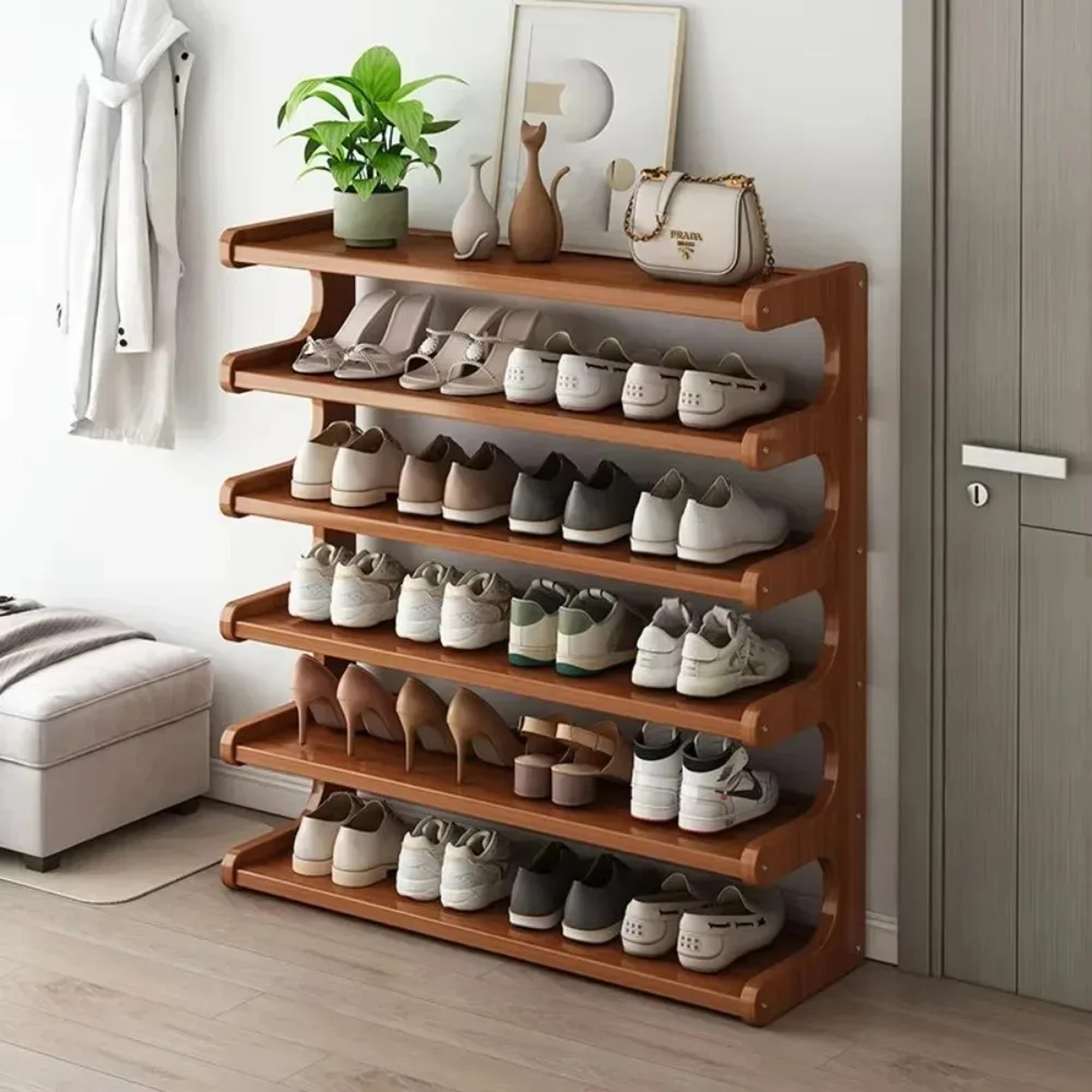 Wooden Shoe Cabinet Multifunctional Bamboo Shoe Storage Rack Simple Chinese Style Organizer 1