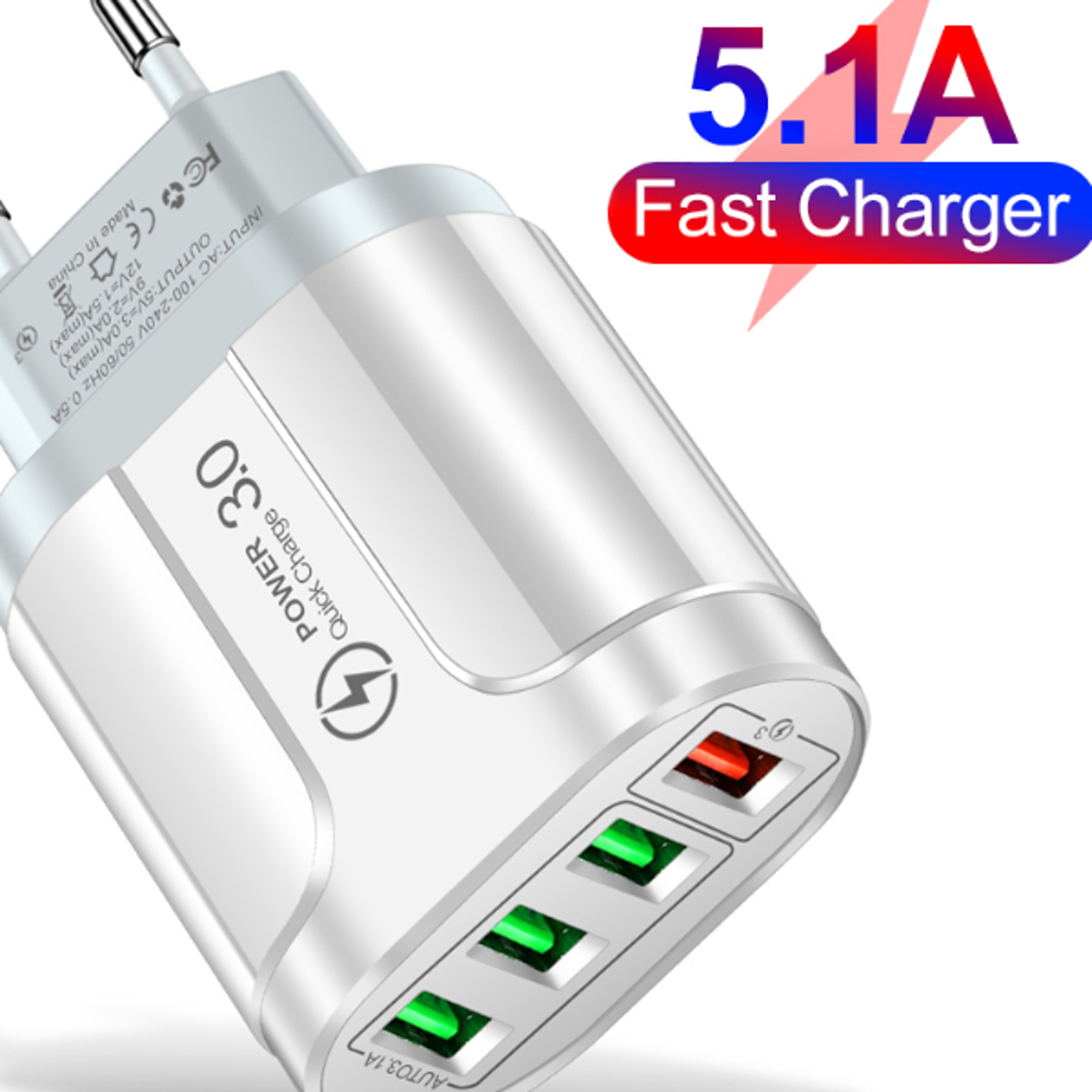Vumpach 4 Ports USB Fast Charger Quick Charge 30 48W Wall Mobile Phone Fast Charging For iPhone Sam