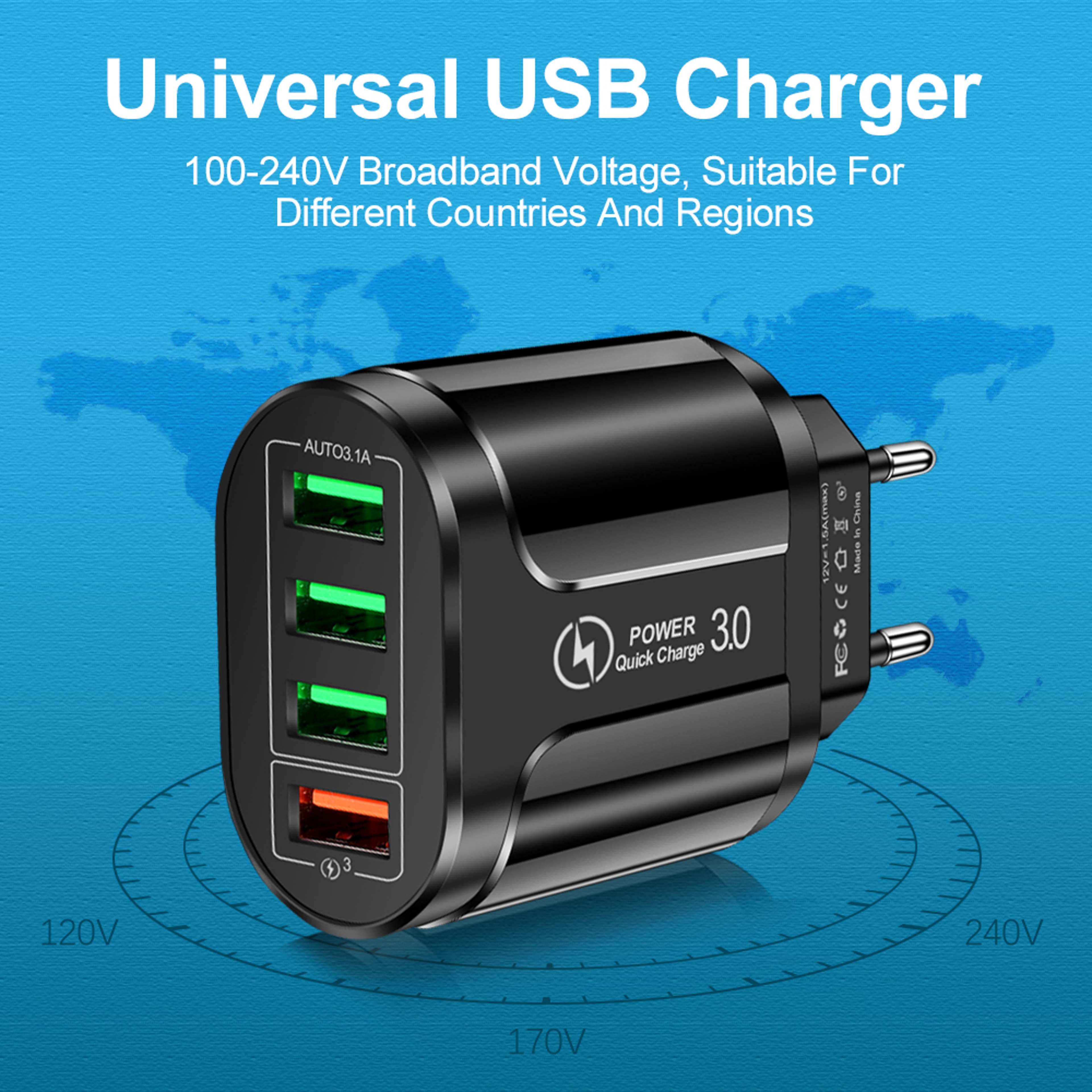 Travel Adapter Charging For IPhone Samsung Xiaomi Mobile Ports 4