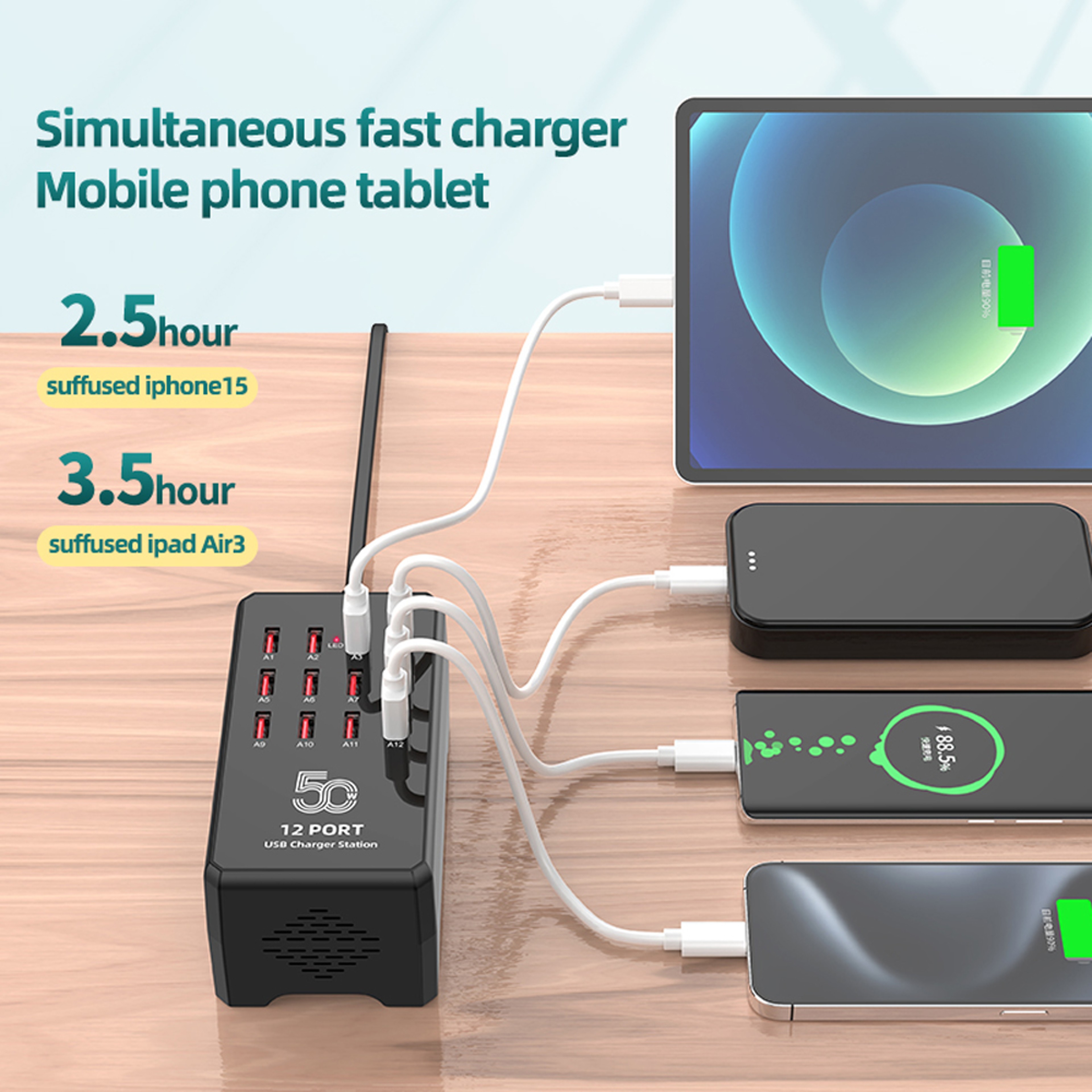Desktop Charging Station Dock For IPhone IPad Samsung Xiaomi  Multi USB Charger For Mobile Phones 5