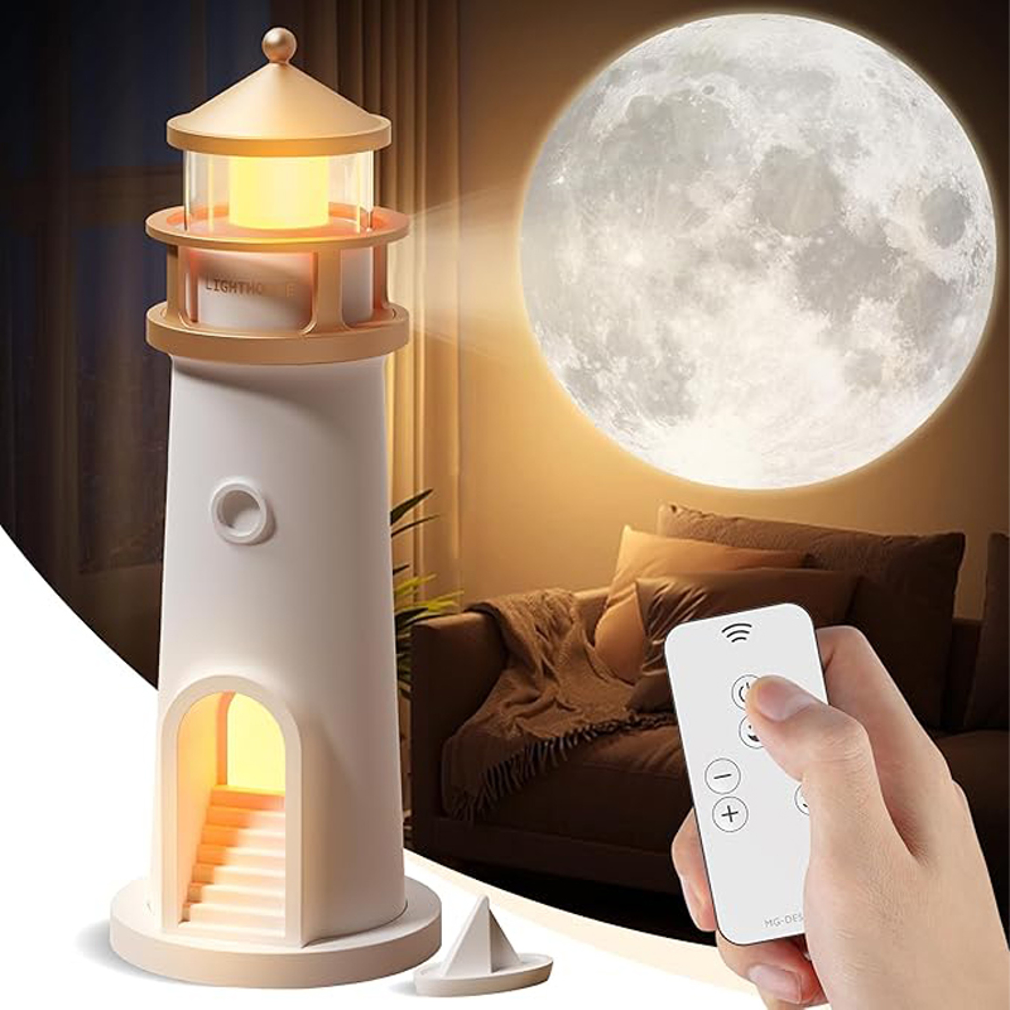 Lighthouse Lamp Night Light with Motion Sensor, Bluetooth Music, Remote Control, and Moon Projection for Ambient Decor – view 2