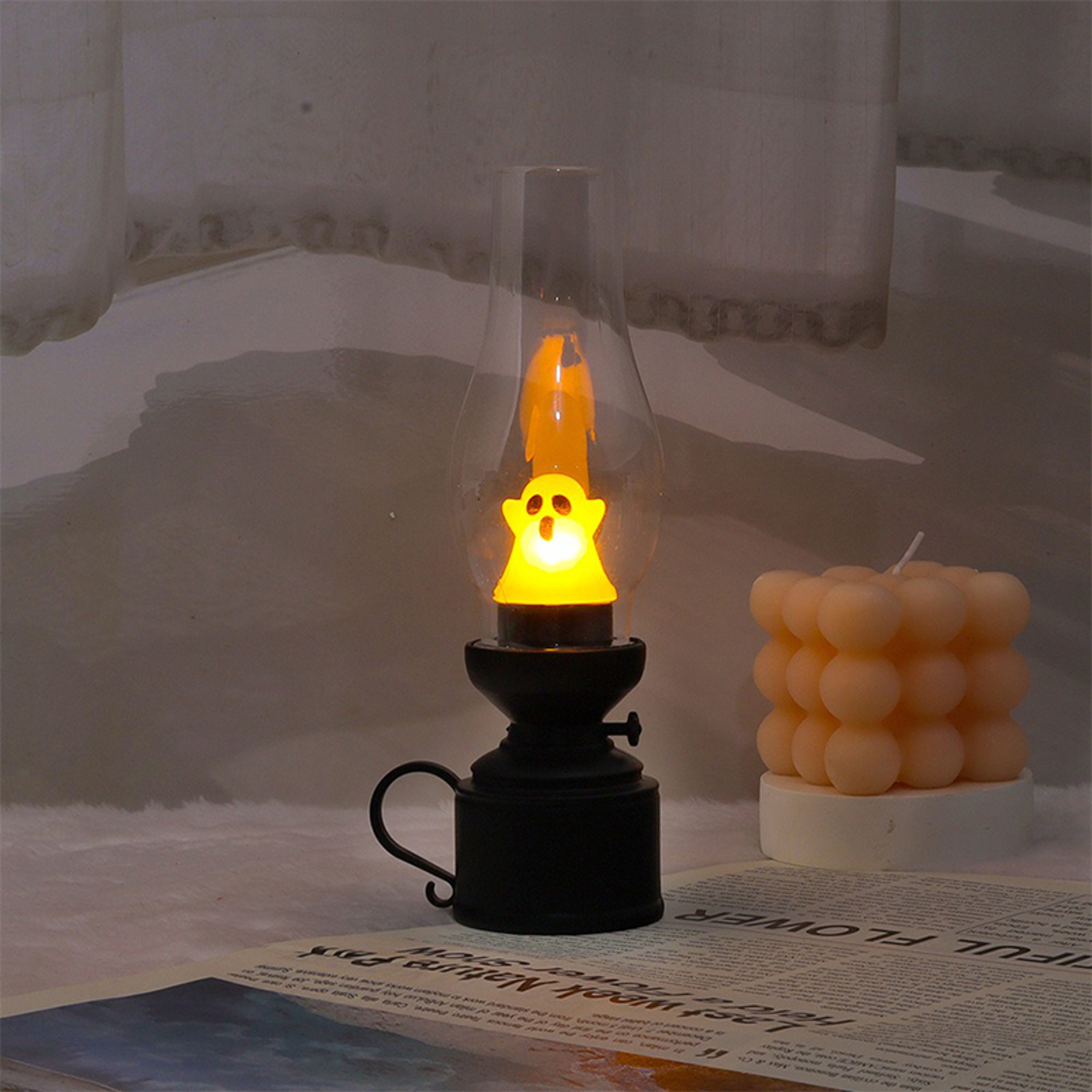 Cartoon Anime Kerosene Lamp Halloween Retro Decorative Candle Light Calcifer Flameless Night Light  1