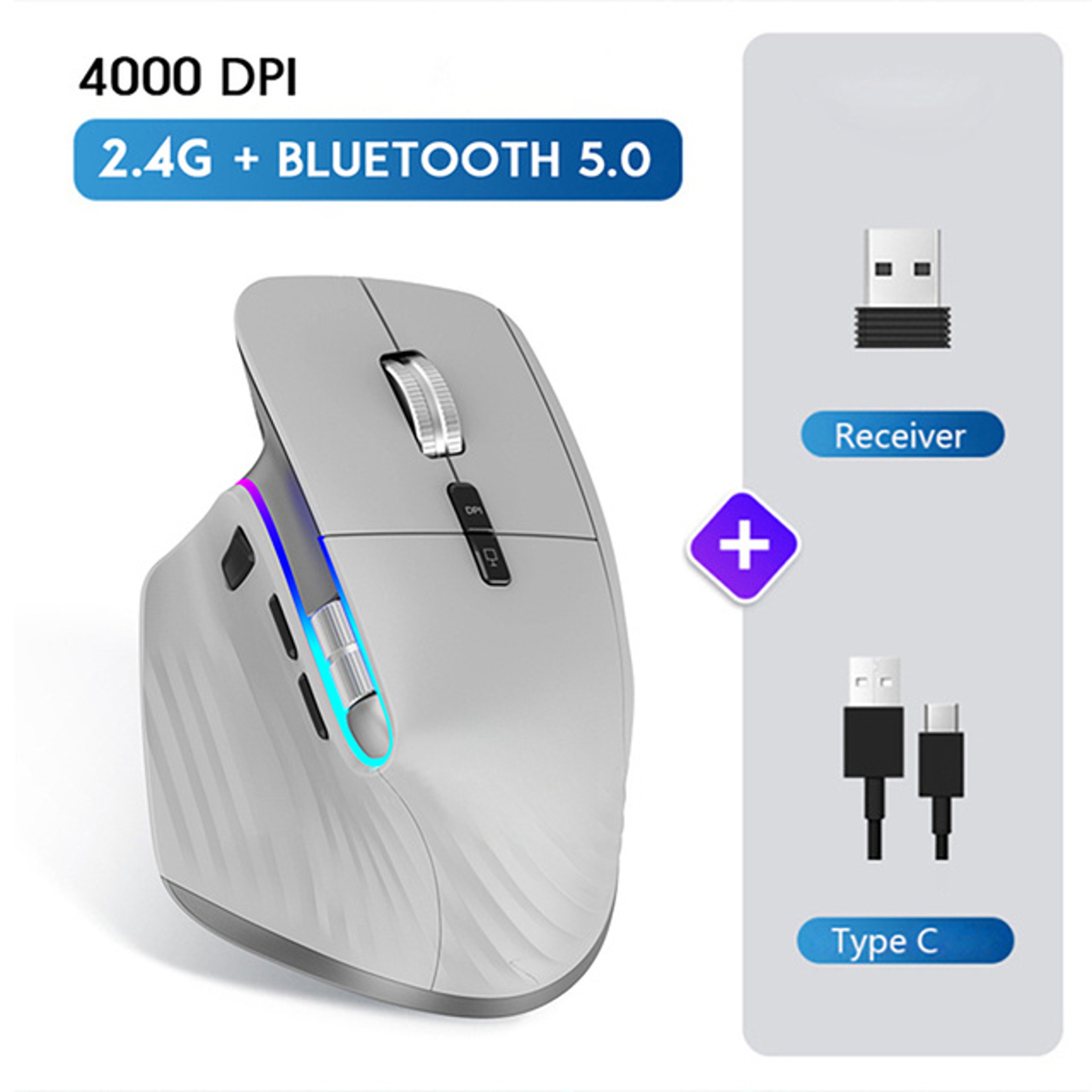 Wireless Multi-Device Bluetooth Mouse, Portable Optical Mouse, Ergonomic Right-Hand Computer Mice – view 7