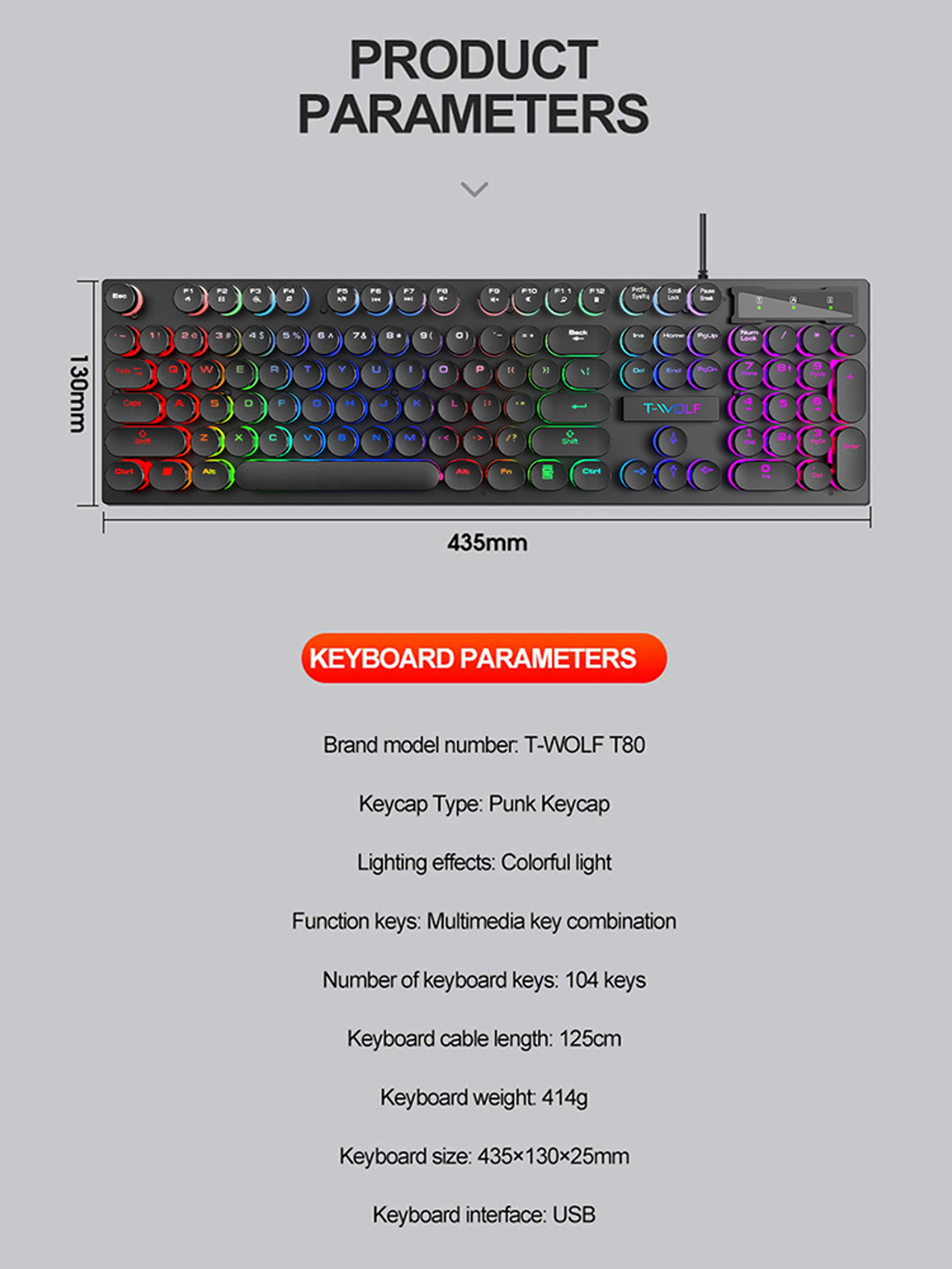 Illuminated Wired Keyboard, Shadow Mechanical Feeling Keyboard for Desktop, Laptop, and Esports Gaming – view 3
