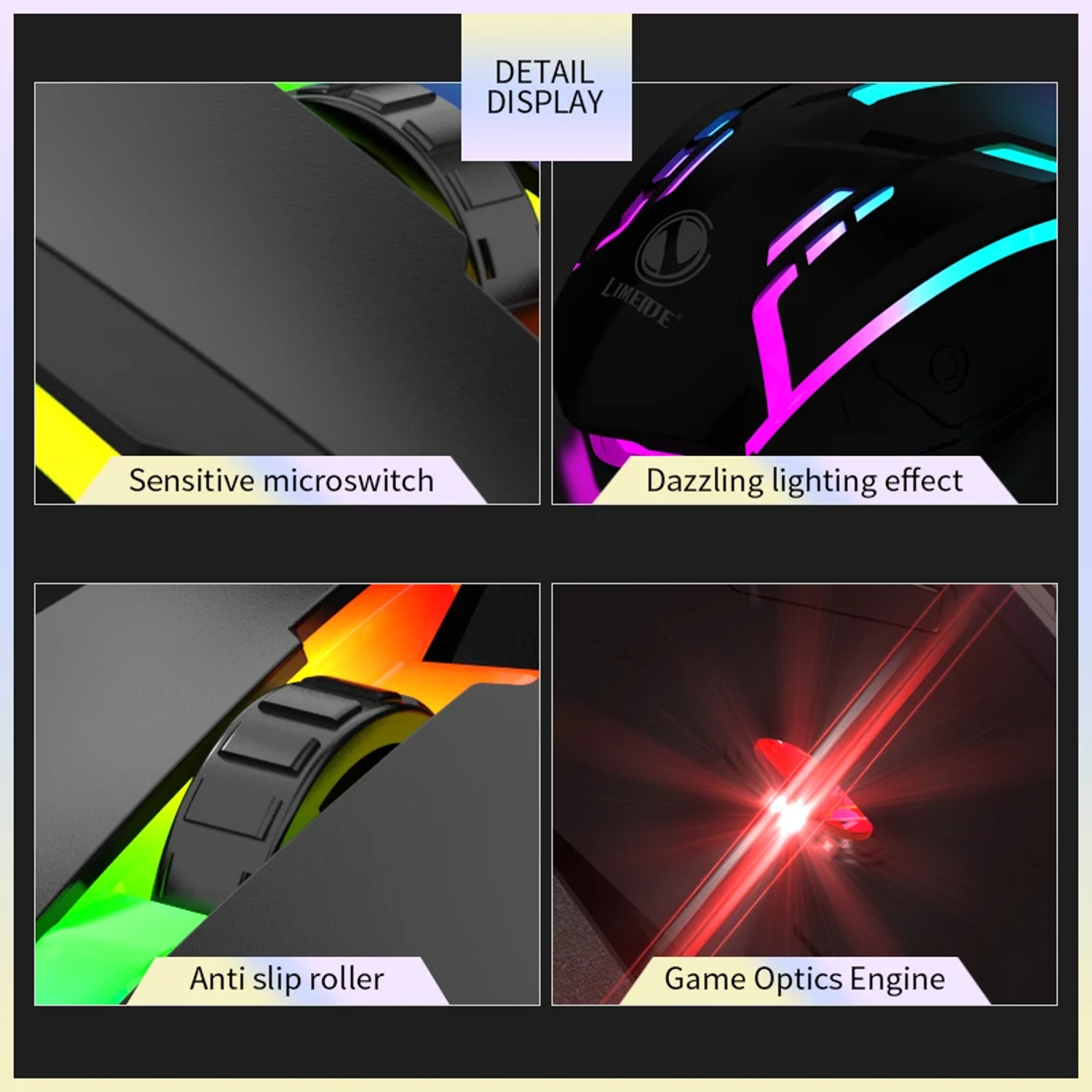 USB Wired Luminous Backlit Mouse For Office Gaming Laptop Desktop Mute Design 5
