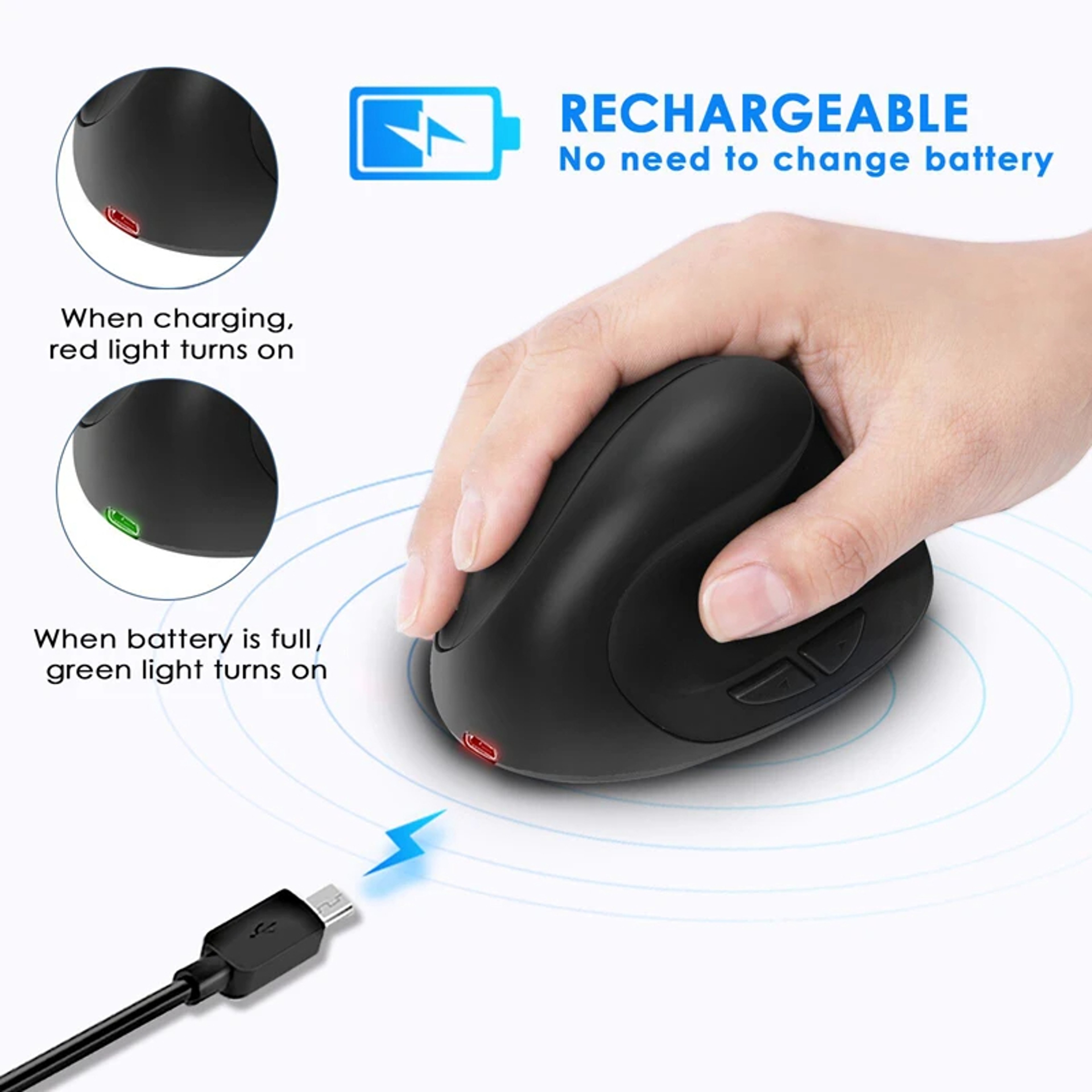 Wireless Battery Vertical Mouse Ergonomic Mice USB Right Hand Gaming Laptop Computer 4