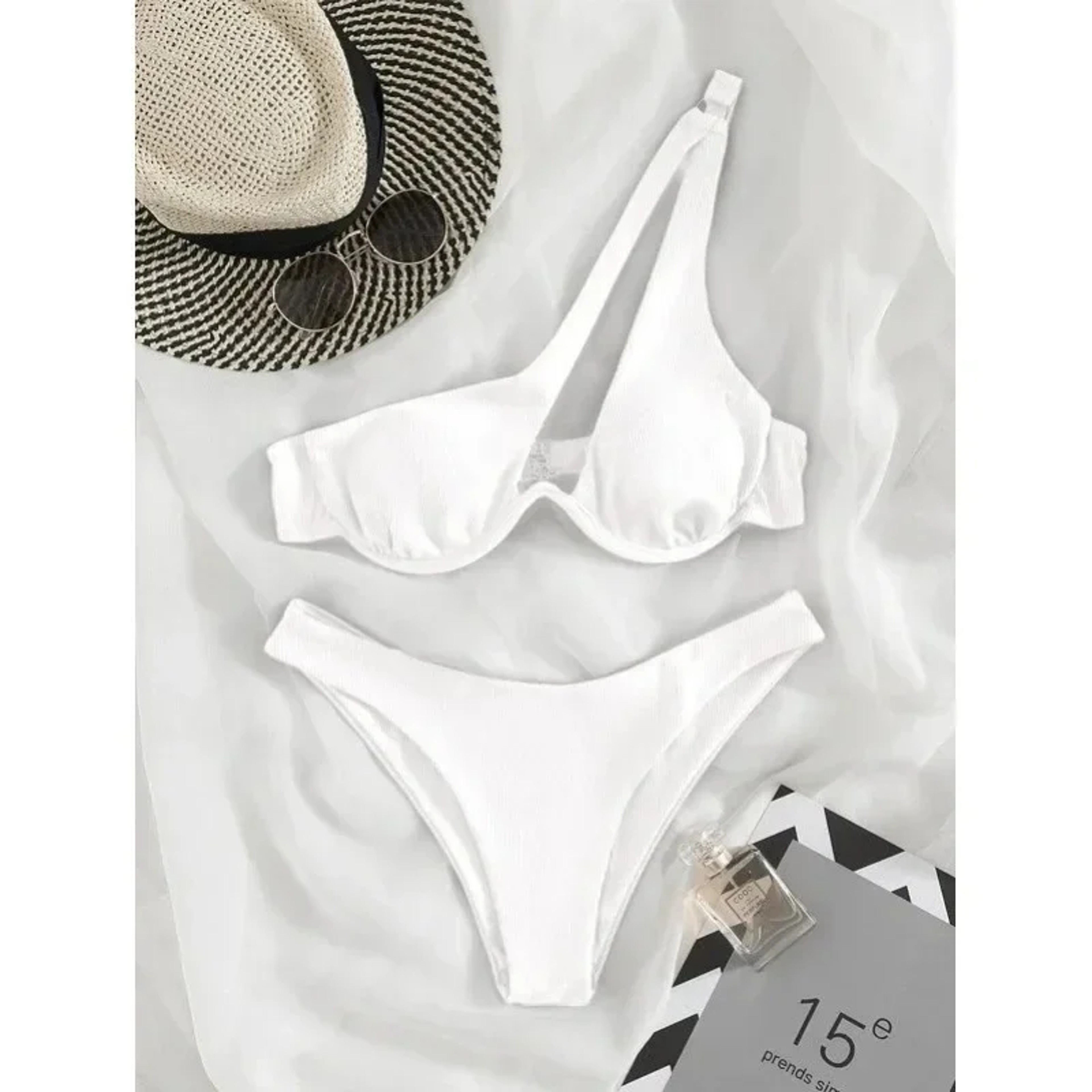 One Shoulder Swimsuits Cut Out Womens Swimwear High Cut Push Up Beach Bikini Set 2