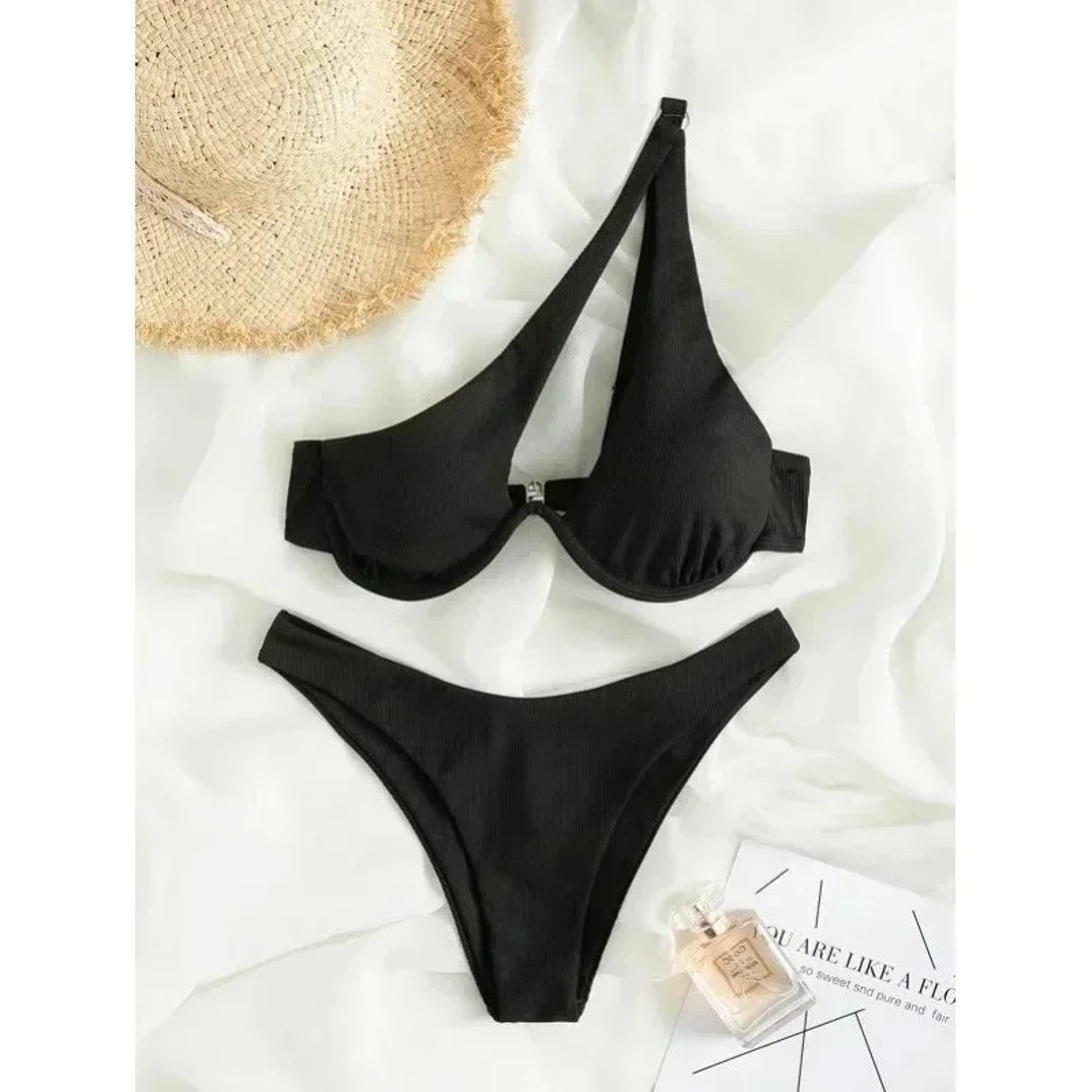 One Shoulder Swimsuits Cut Out Womens Swimwear High Cut Push Up Beach Bikini Set 3