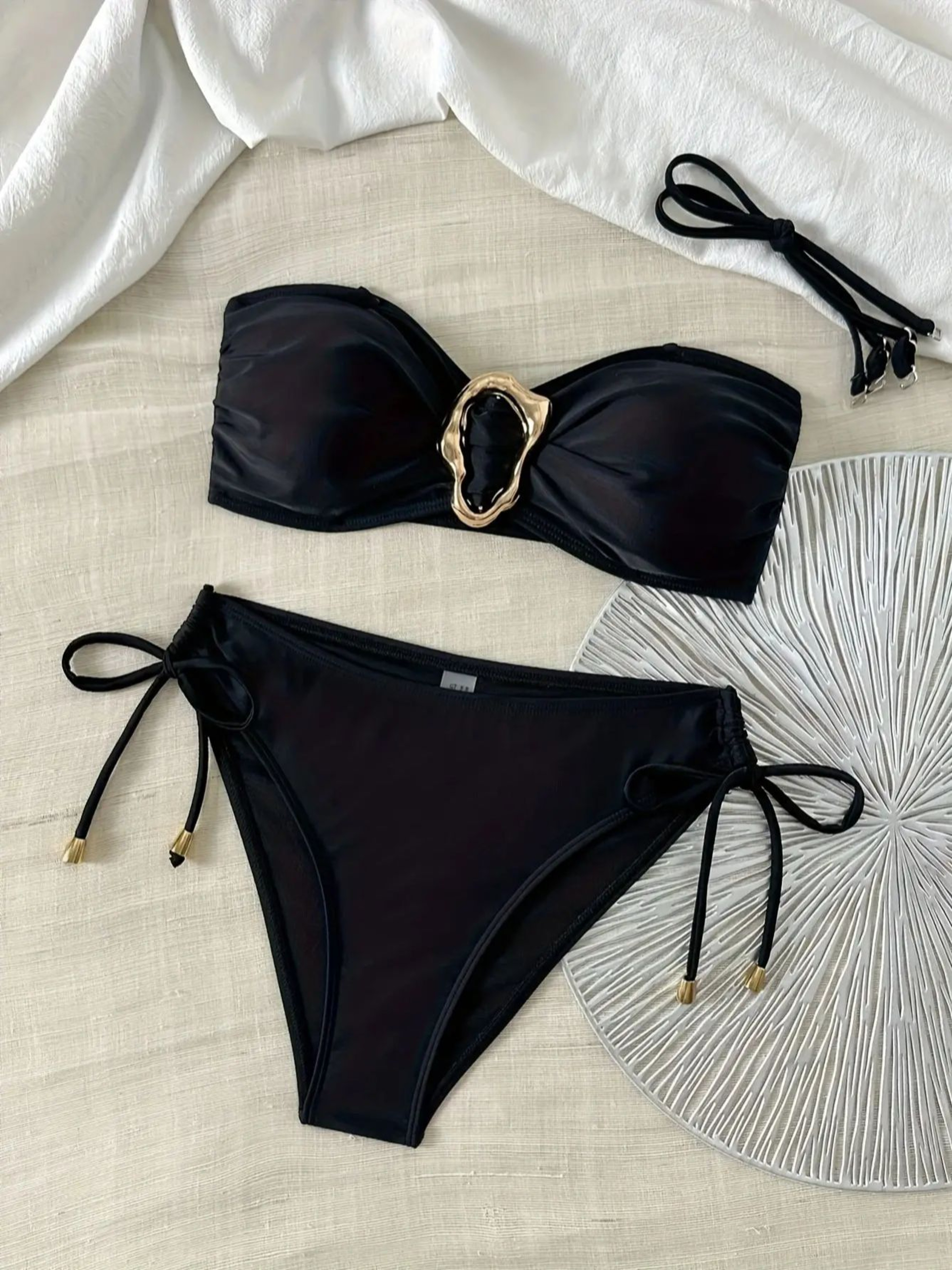 Fashion Bikini Set, Solid Color with Side Tie and Metal Accessorie – view 6