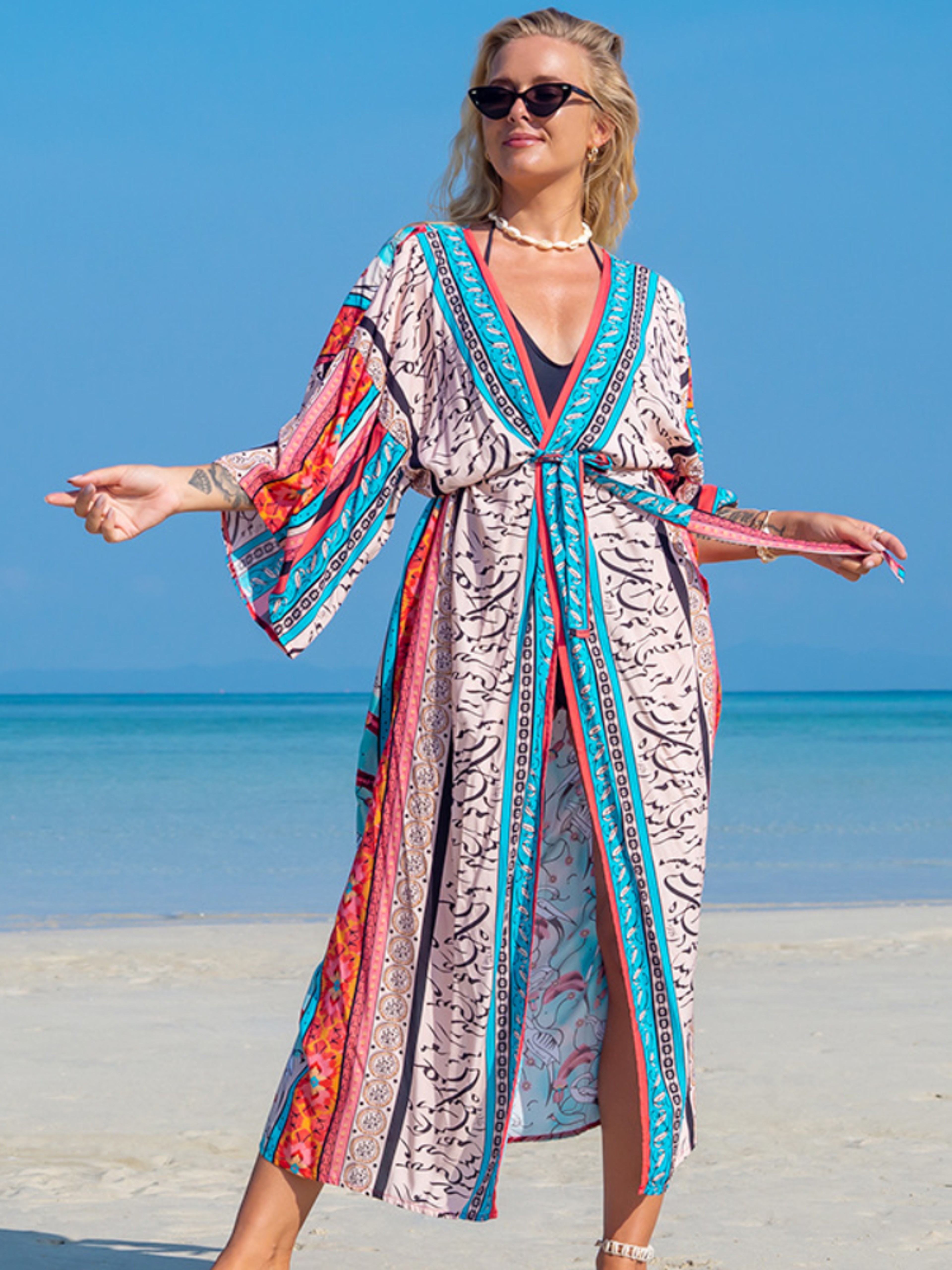 Luxury Beach Outings Belted Swimwear Cape Sea Boho Coverup Long 2