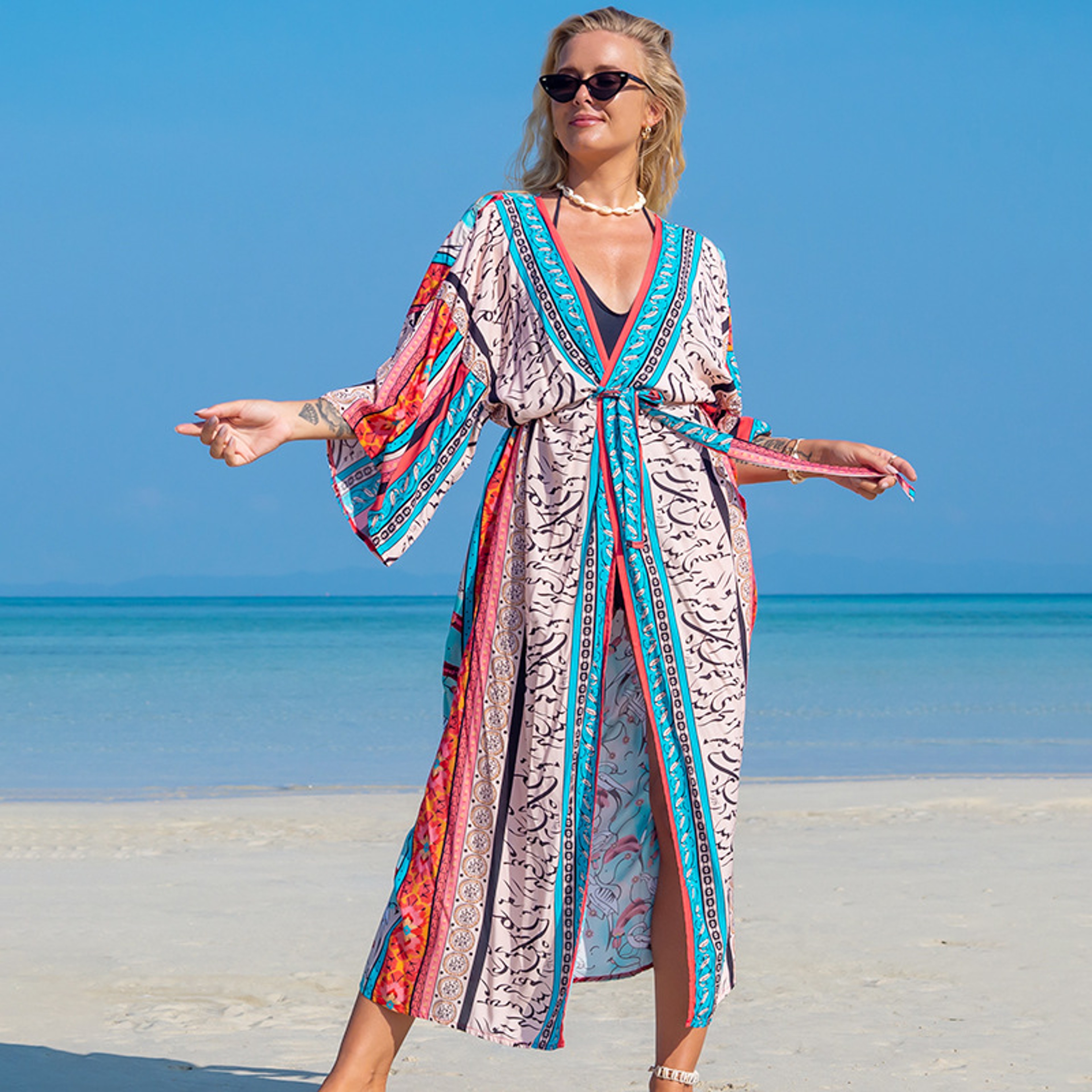 Luxury Beach Outings Belted Swimwear Cape Sea Boho Coverup Long 18