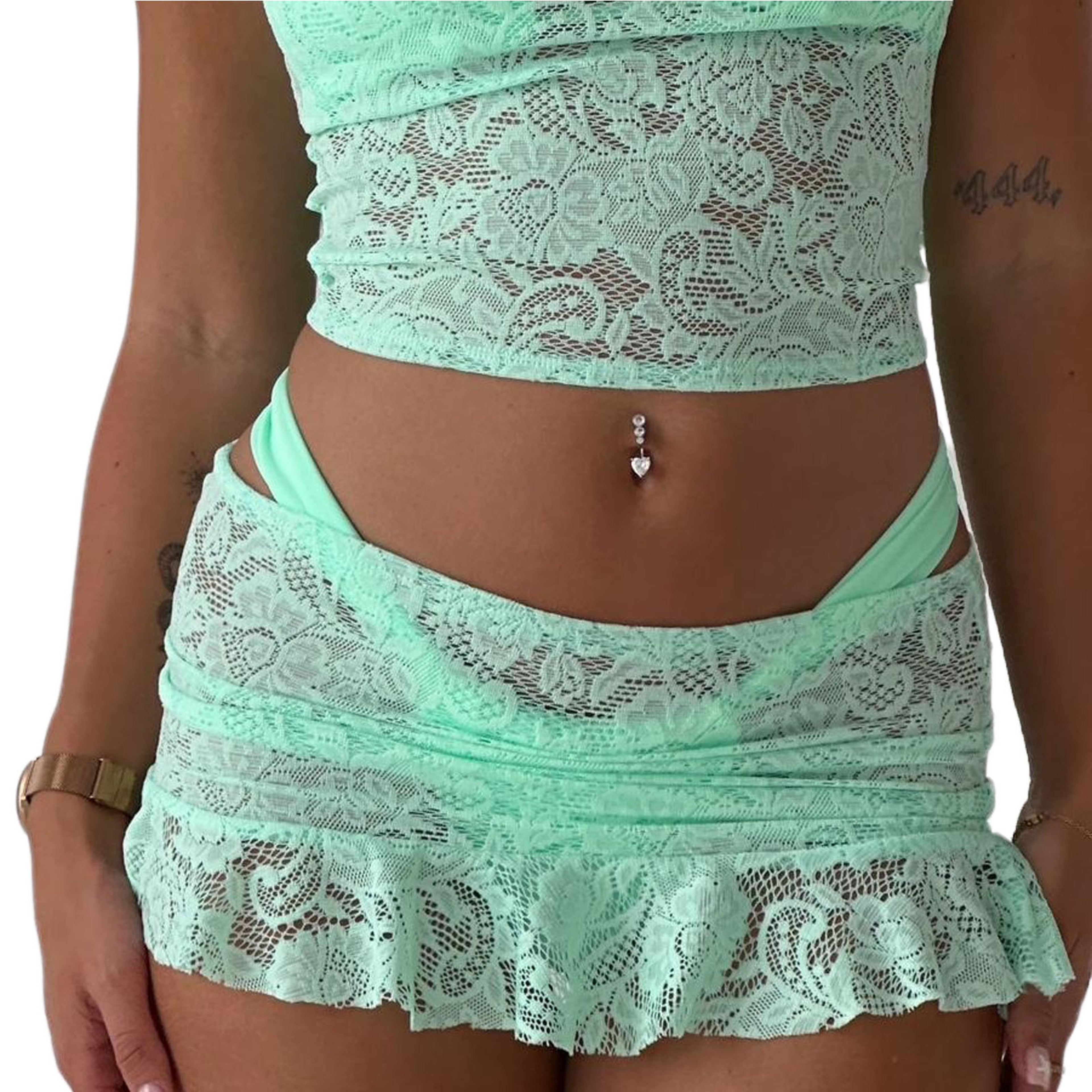 See Through Mini Skirts Low Waist, Women's Bikini Cover-up Skirts Lace, Ruffle Casual Beach Skirts Summer – view 7