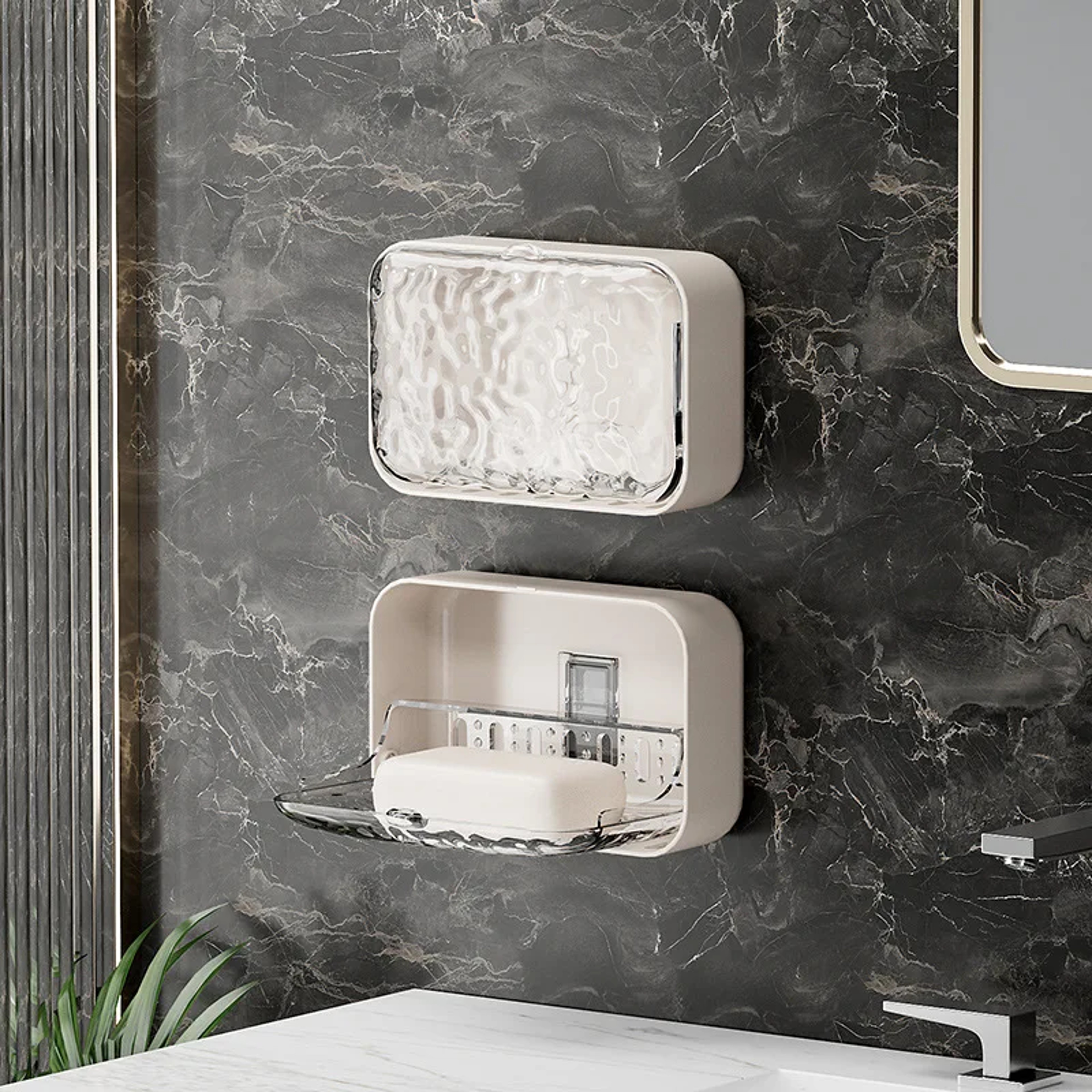 Wall Mounted Soap Holder Organizer FreePunching Bathroom Soap Sponge Holder Double Drainage Dish 2