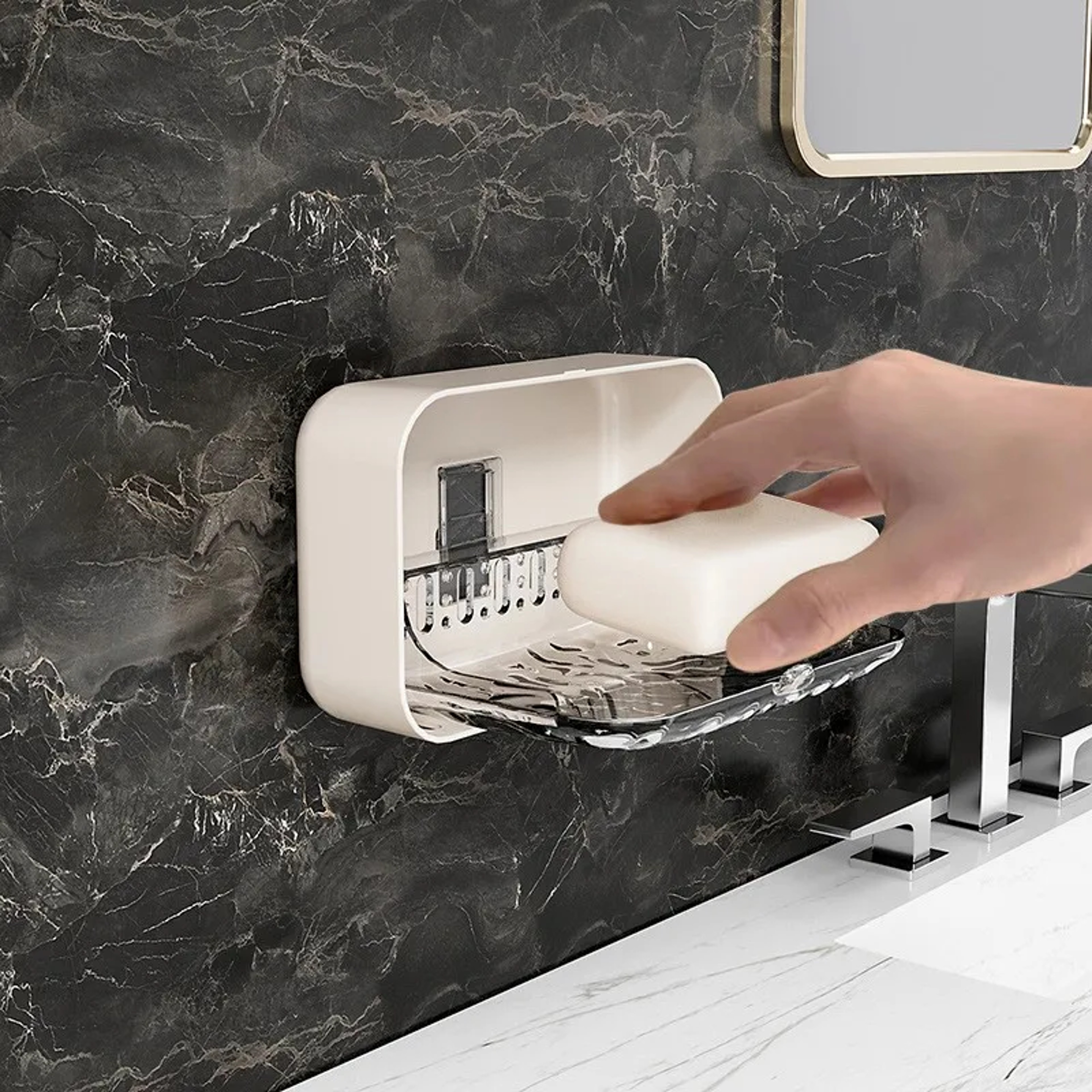 Wall Mounted Soap Holder Organizer FreePunching Bathroom Soap Sponge Holder Double Drainage Dish 3