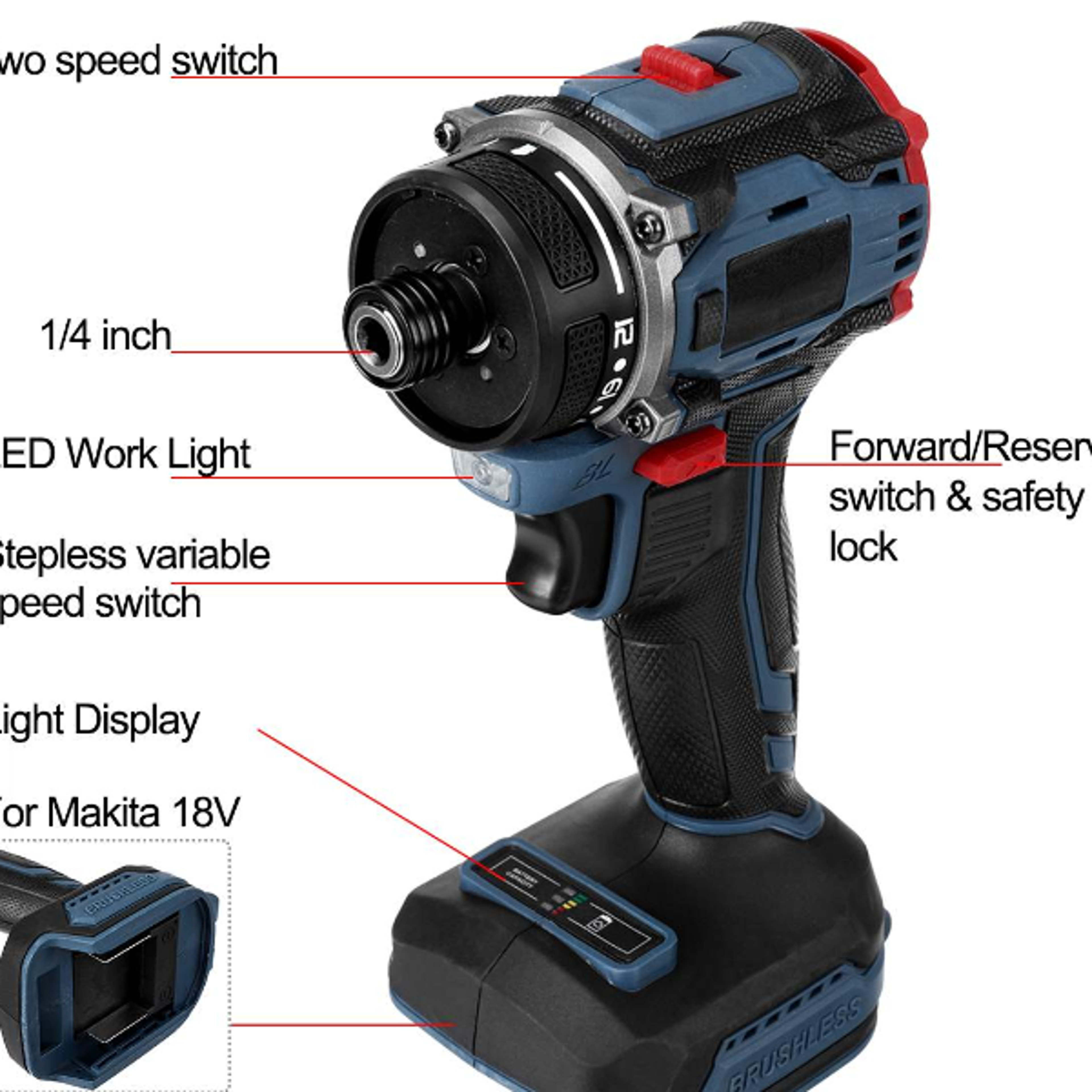 4inch 4000rpm Brushless Electric Screwdriver 211 Gear Two Speed Cordless Electric Drill Tool For