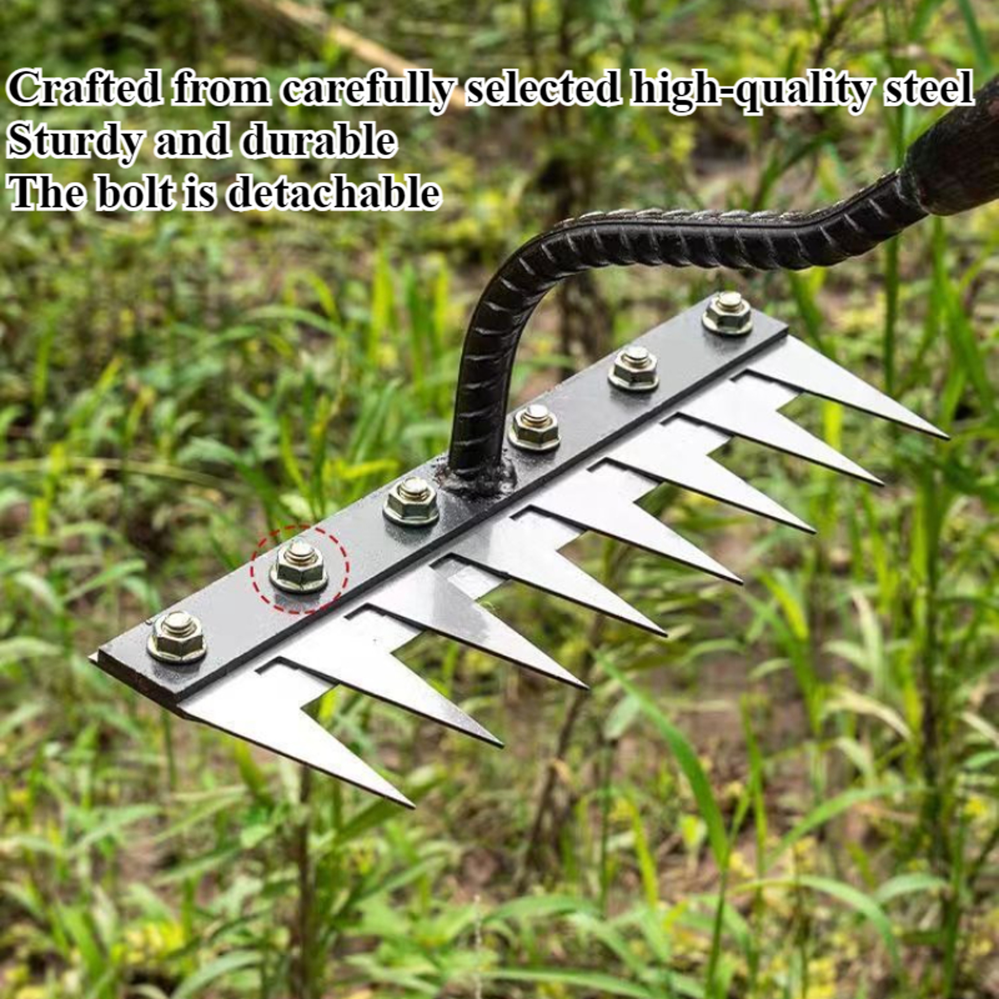 Weeding Tools Scarifier Carbon Steel Garden Hand Rake, Agricultural Nail Harrow Metal Harrow for Farms – view 3