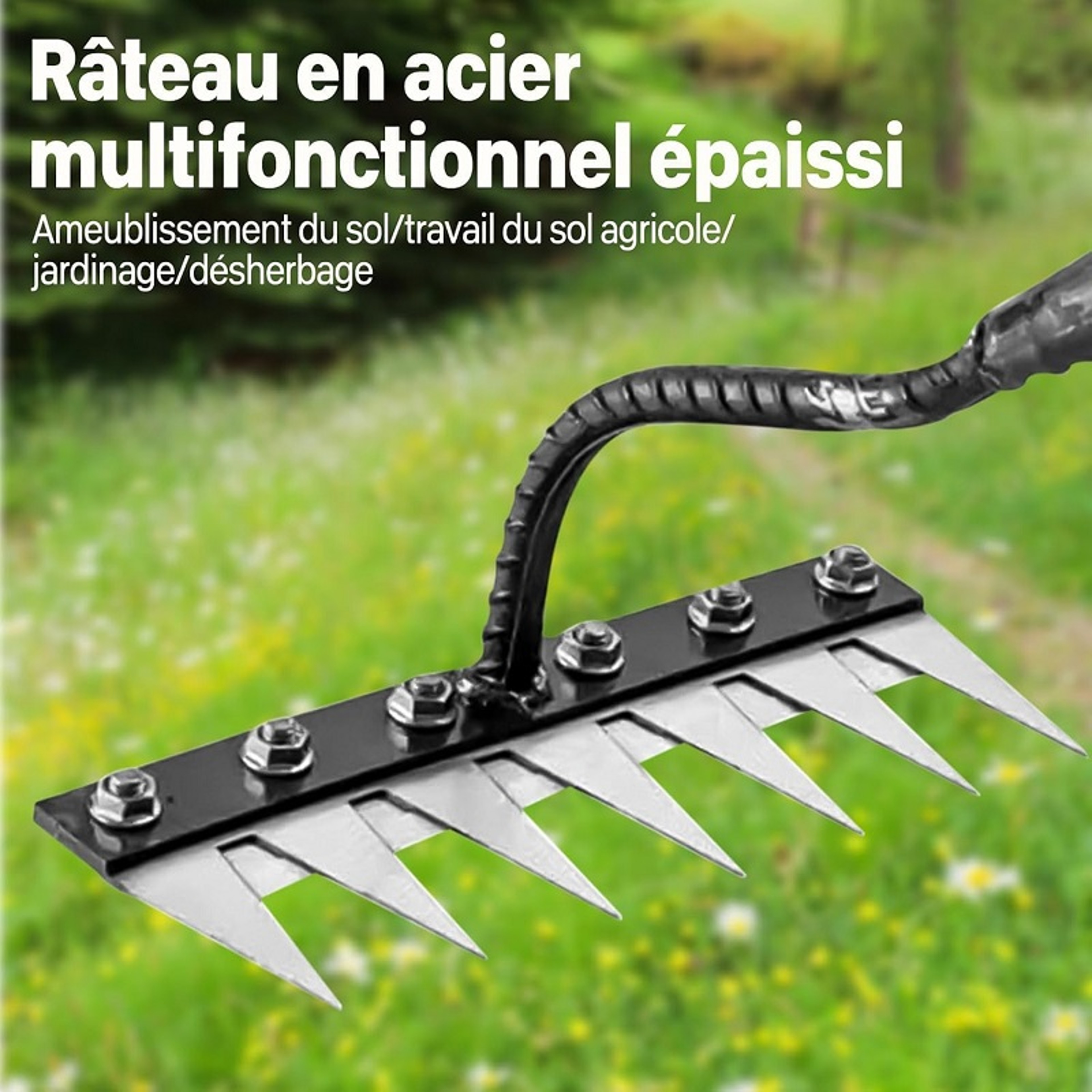 Weeding Tools Scarifier Carbon Steel Garden Hand Rake, Agricultural Nail Harrow Metal Harrow for Farms – view 5