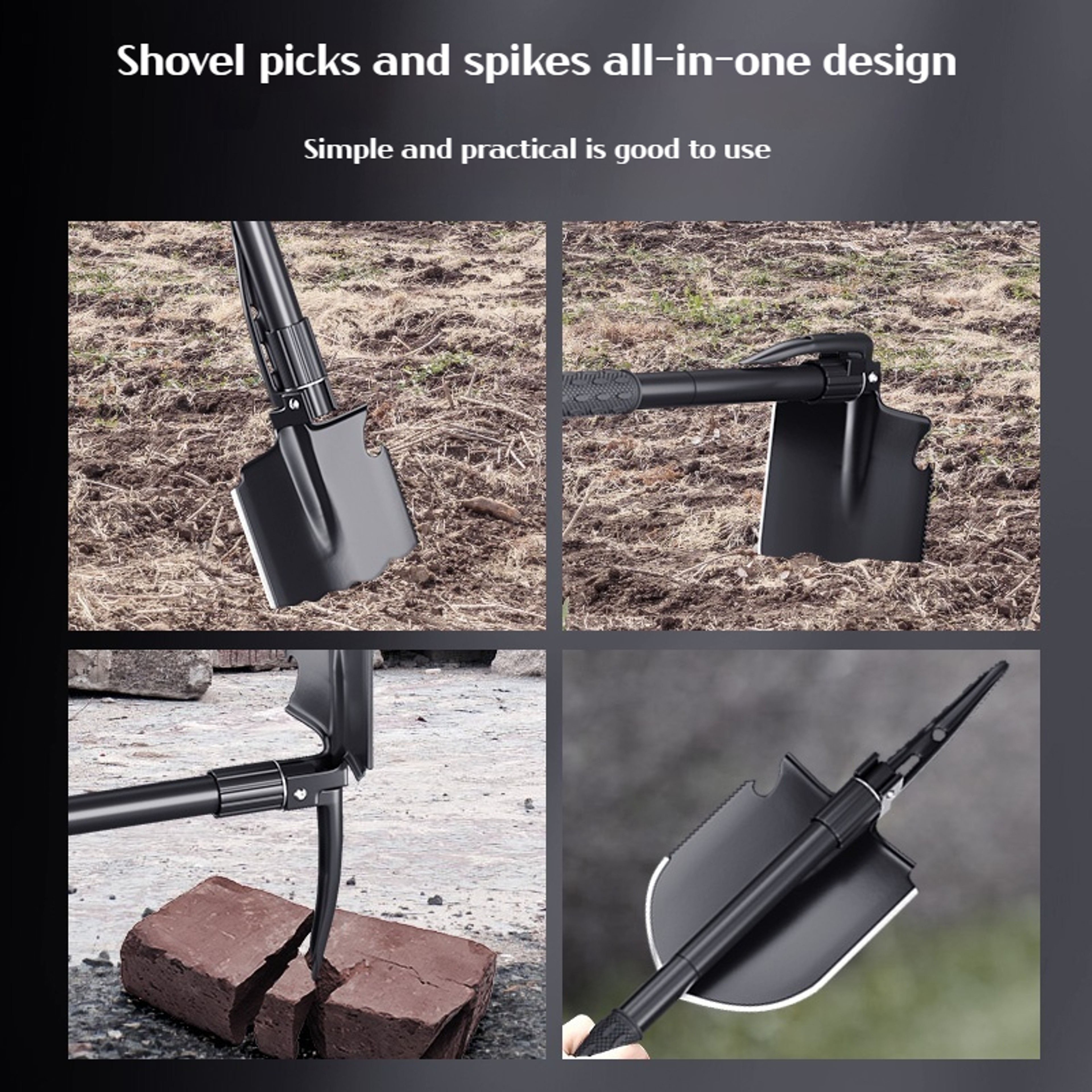 Garden Shovel for Camping, Fishing, Survival, Multi-Tool Shovel, Pickaxe and Hoe Combination – view 5