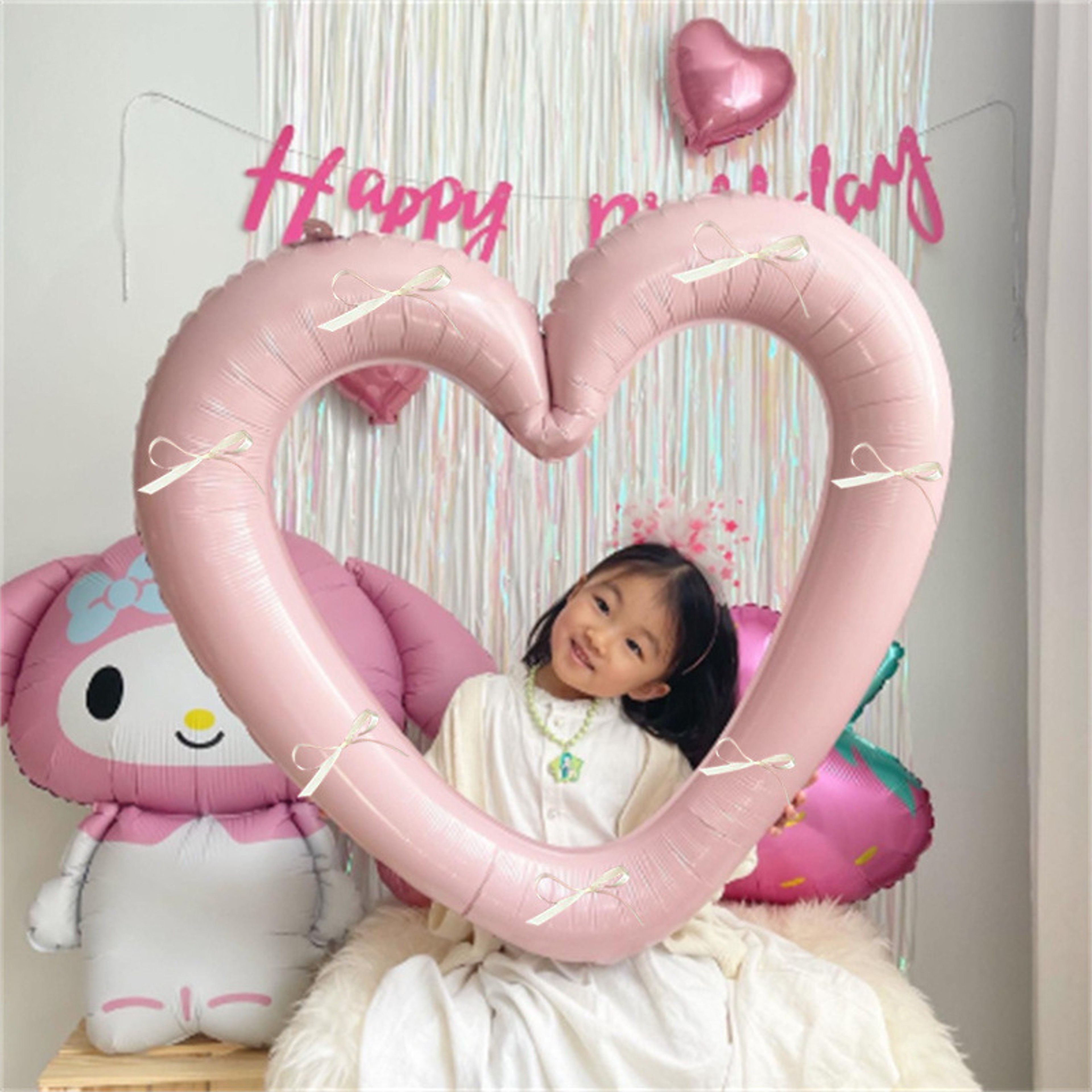 Helium Balloon with Bowknot, Love Heart Aluminium Film Balloon – view 1