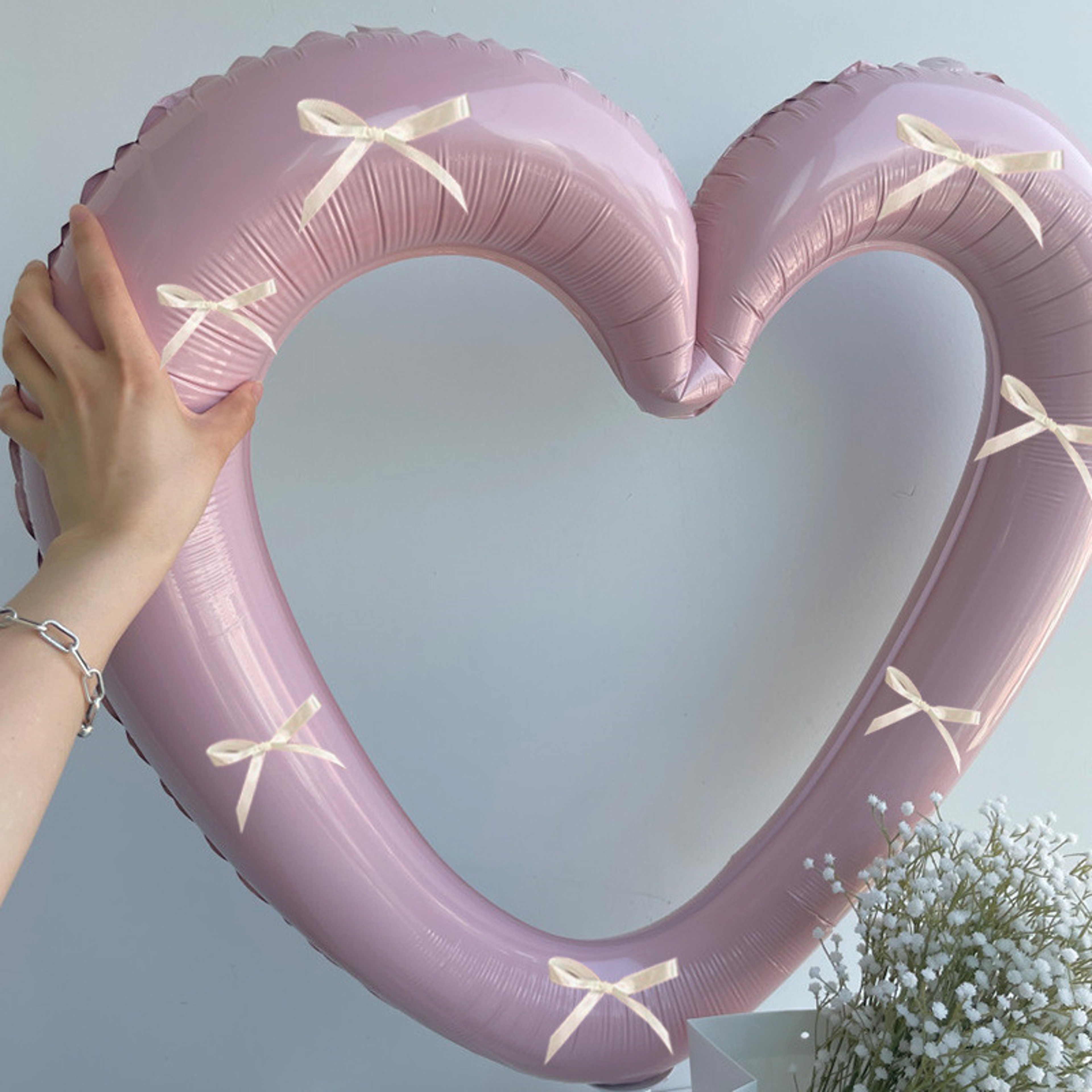 Helium Balloon with Bowknot, Love Heart Aluminium Film Balloon – view 5