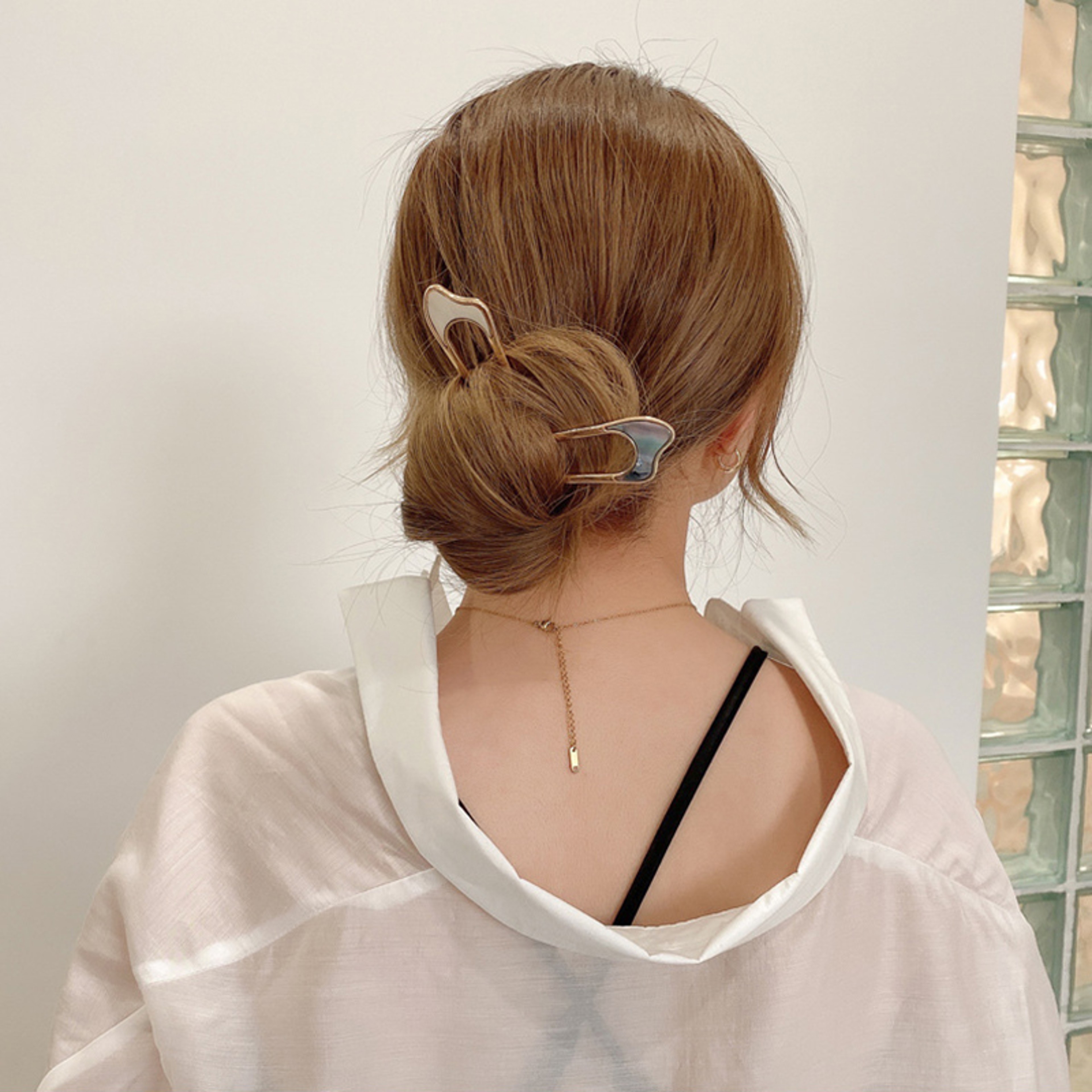 Metal U Shape Hair Stick, Elegant Shell Enamel Hairpin for Women, Hairwear Accessories Jewelry – view 4