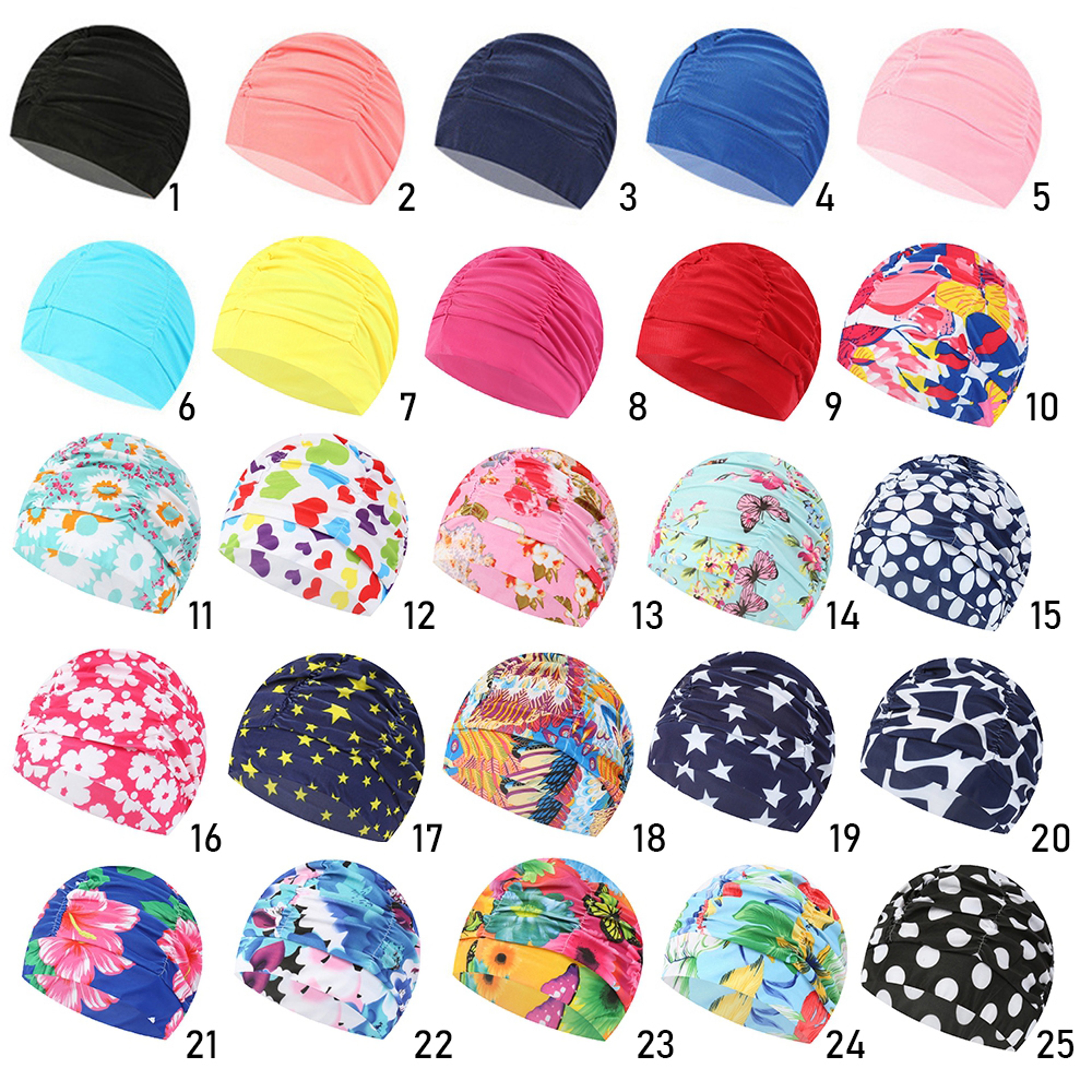 Elastic Nylon Turban Flowers Printed Swimming Cap Long Hair Sports Swim Pool Bathing Hat For Men  W 4