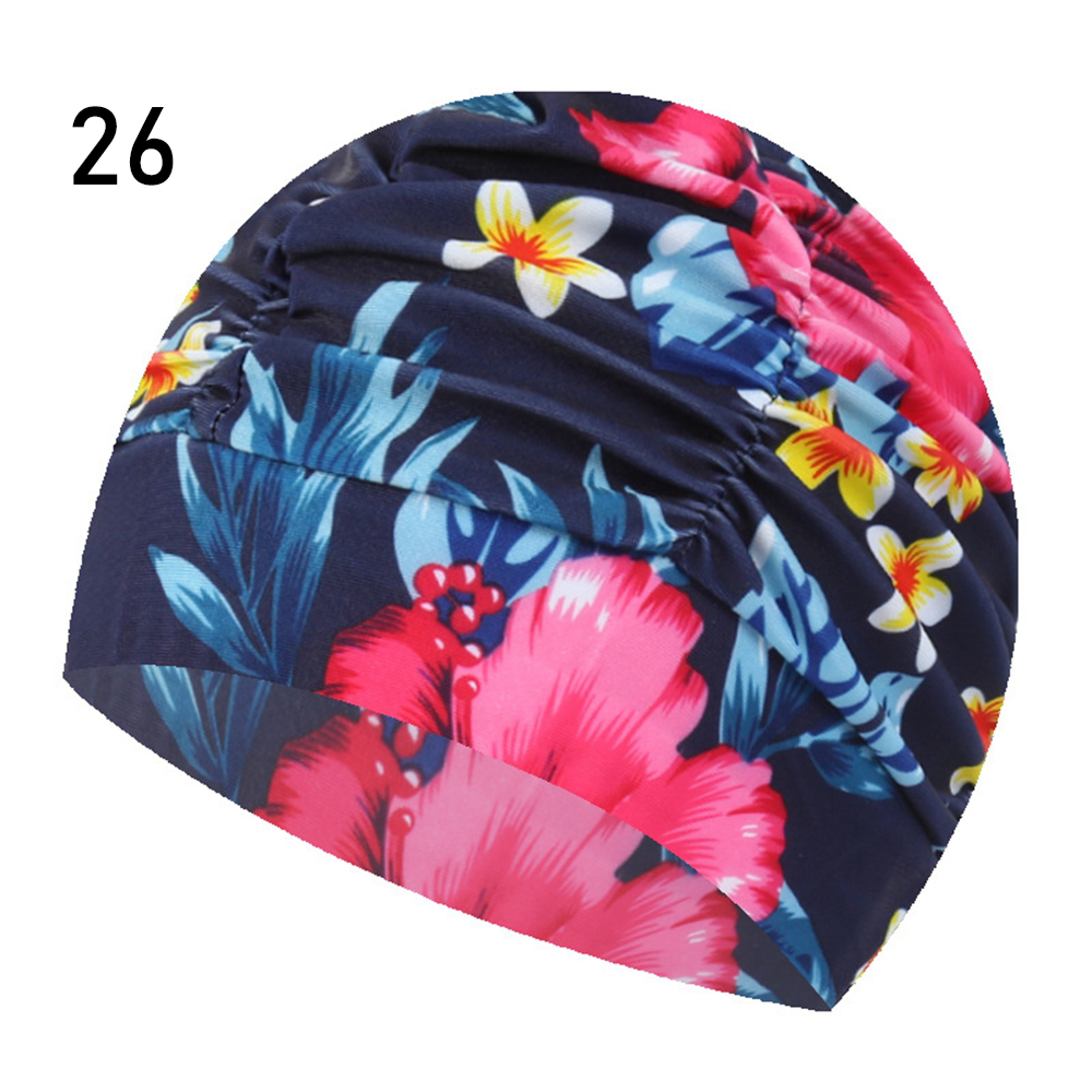 Elastic Nylon Turban, Flowers Printed Swimming Cap, Long Hair Sports Swim Pool Bathing Hat for Men & Women – view 11