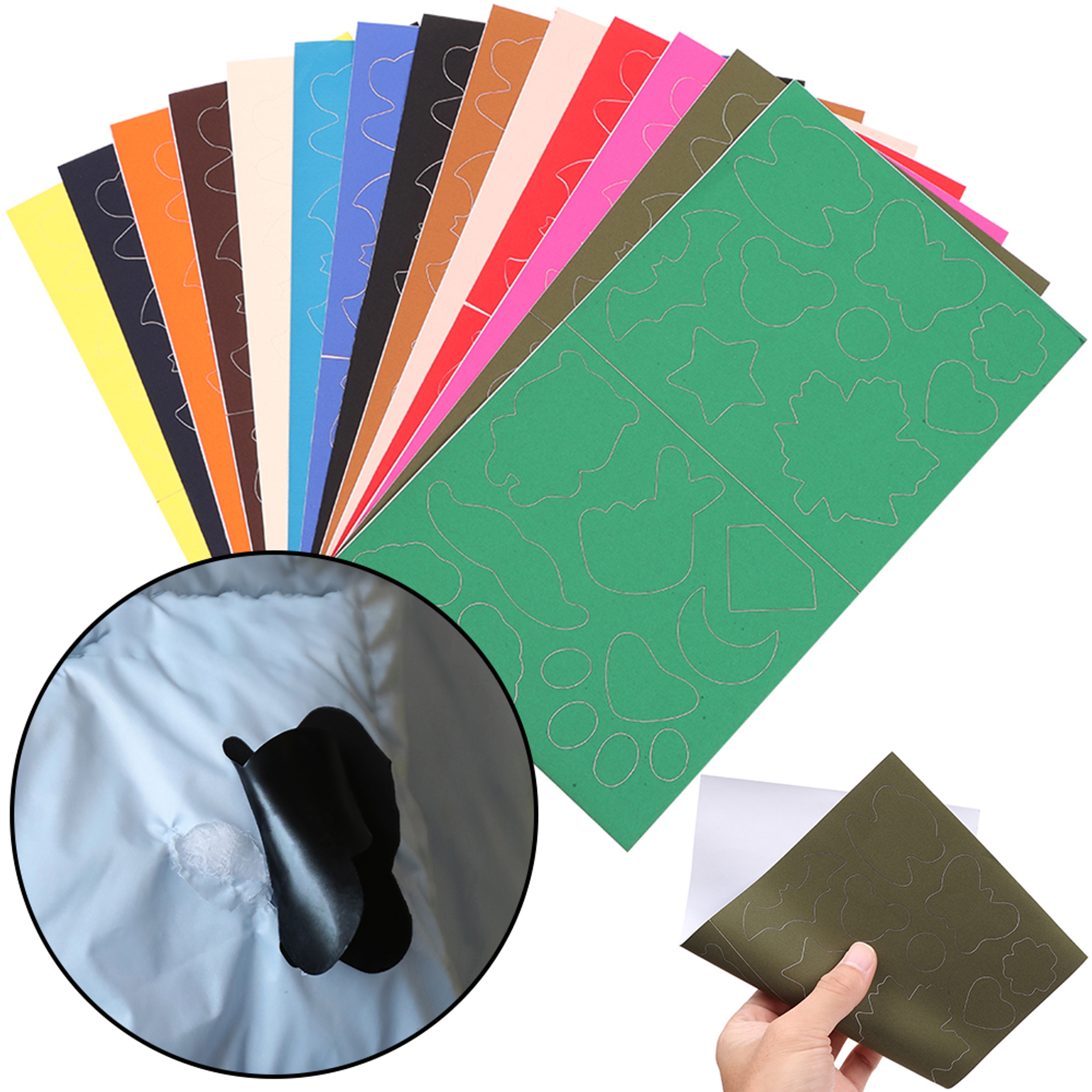 Waterproof Colorful PVC Patches, Self Adhesive Repair Kit for Holes and Rips in Tent, Raincoat, Umbrella, Cloth – view 1