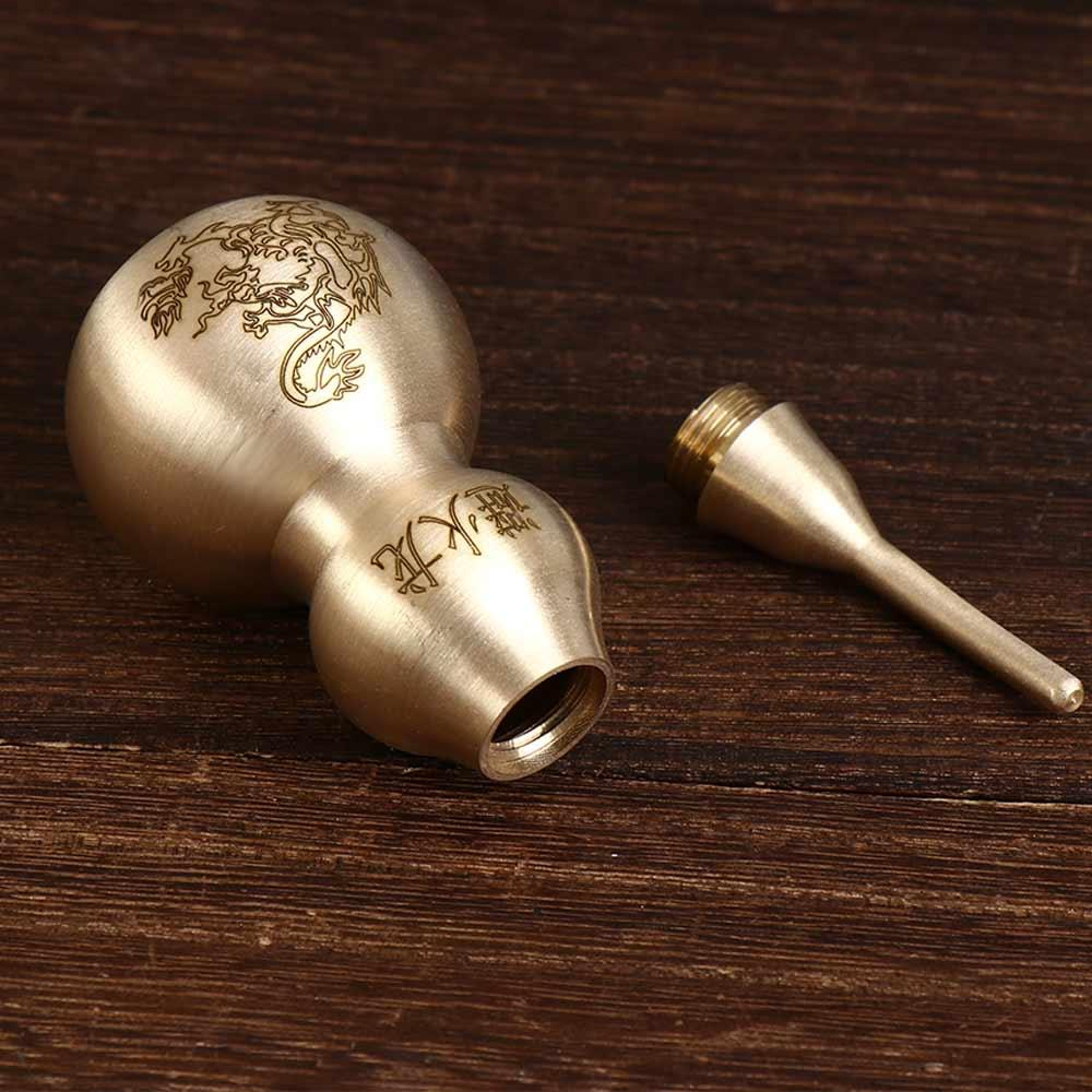Chinese Brass Feng Shui Wu Lou Gourd Desk Statue Retro Dragon Ornament – view 4
