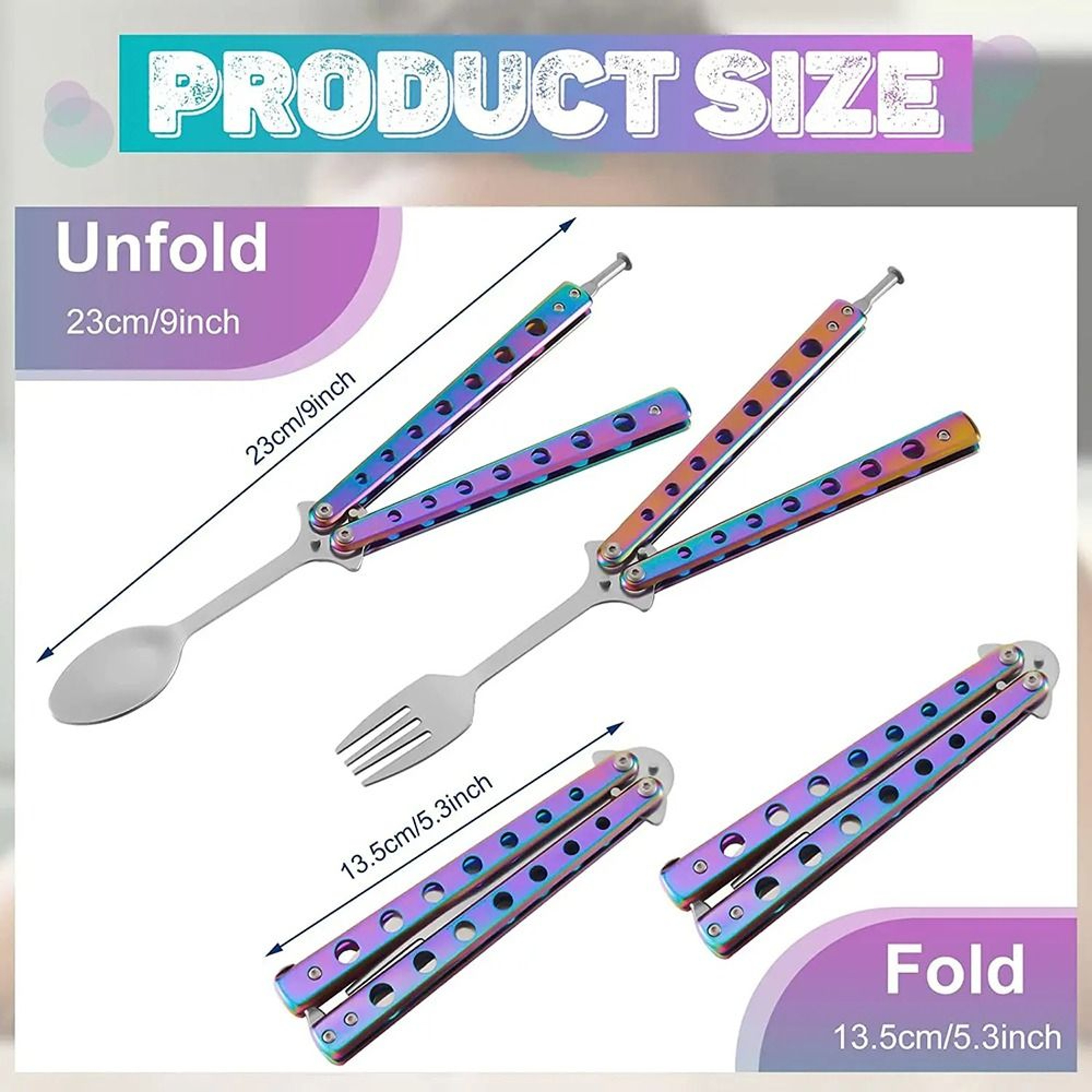 Folding Kitchen Tool Spoon Fork, Stainless Steel Practice Training Tool for Outdoor Balisong, Tableware – view 6
