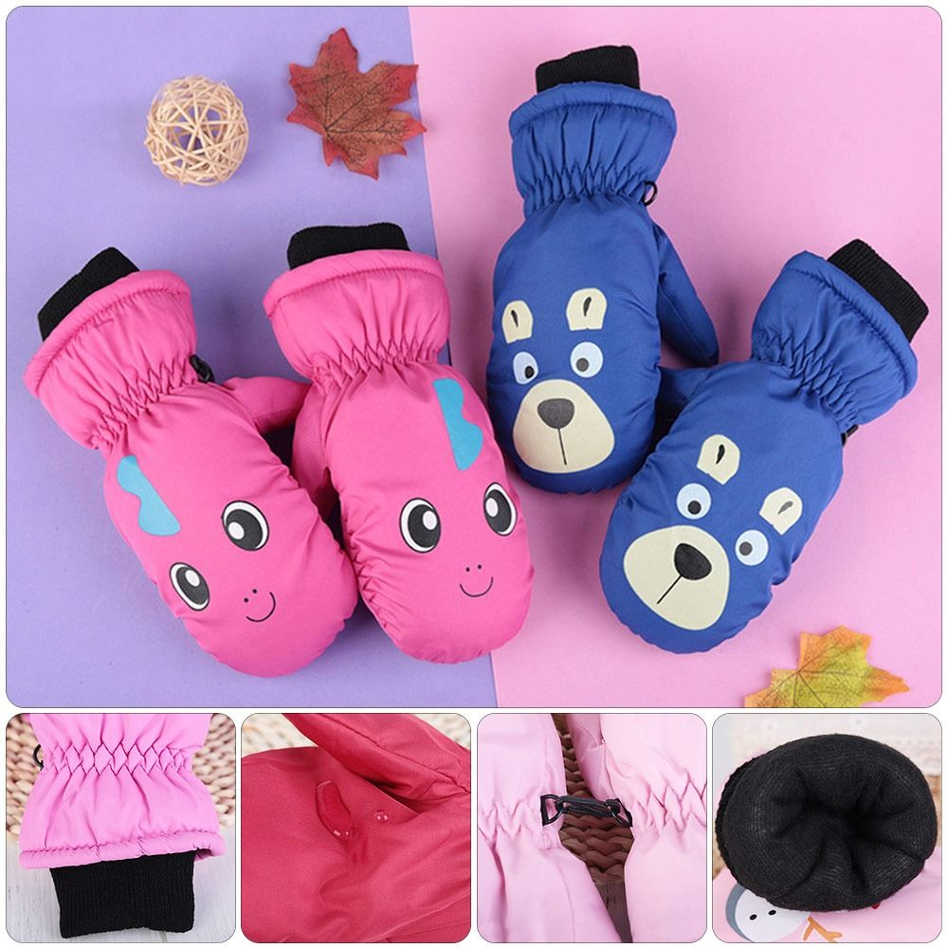 Non-slip Cartoon Ski Gloves for Children, Waterproof Winter Mittens, Thick Warm Cute Sports Gloves for Boys Girls – view 1