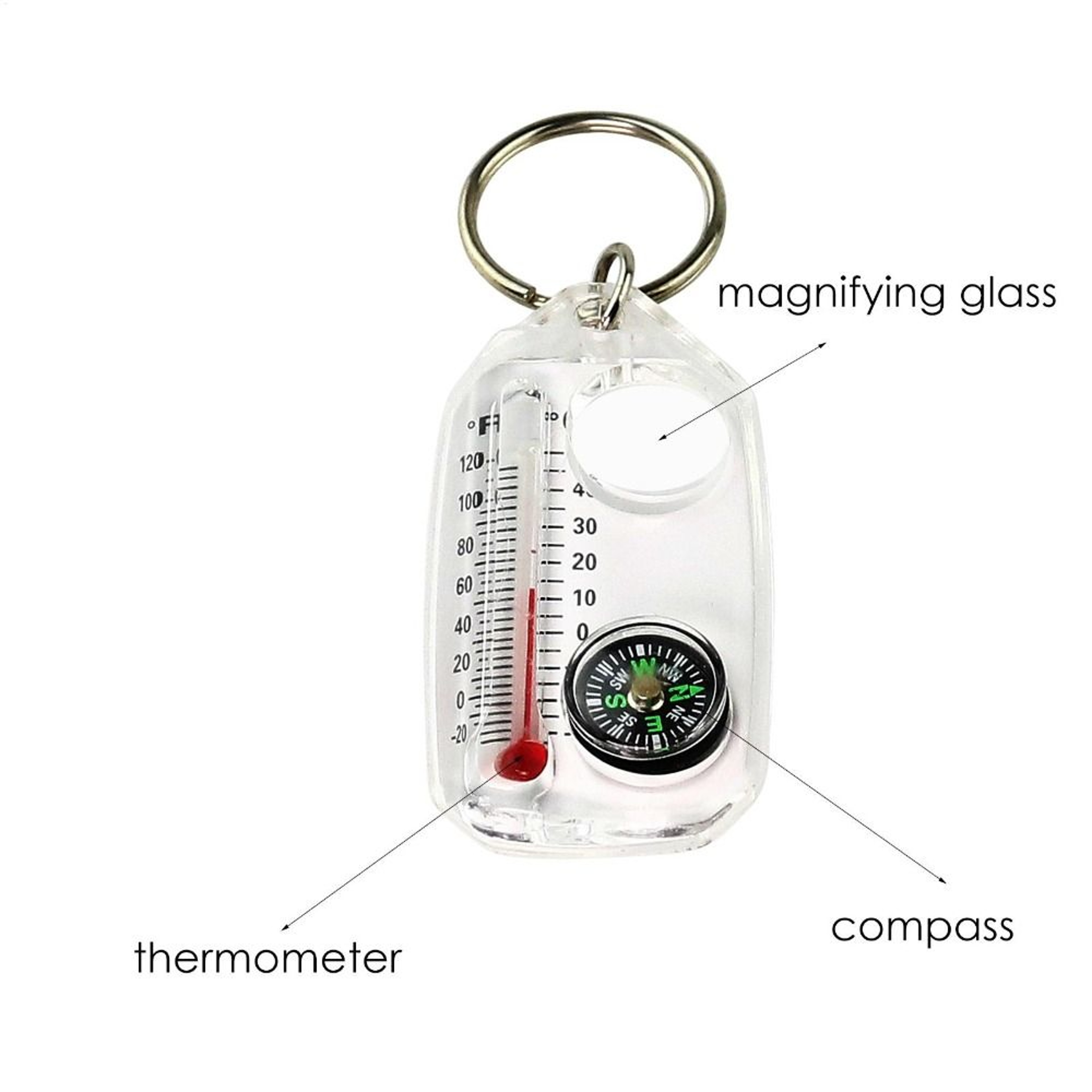 Mini Compass Keychain with Fluorescent Compact Thermometers, Durable Mountaineering Tool for Outdoor Expeditions – view 3
