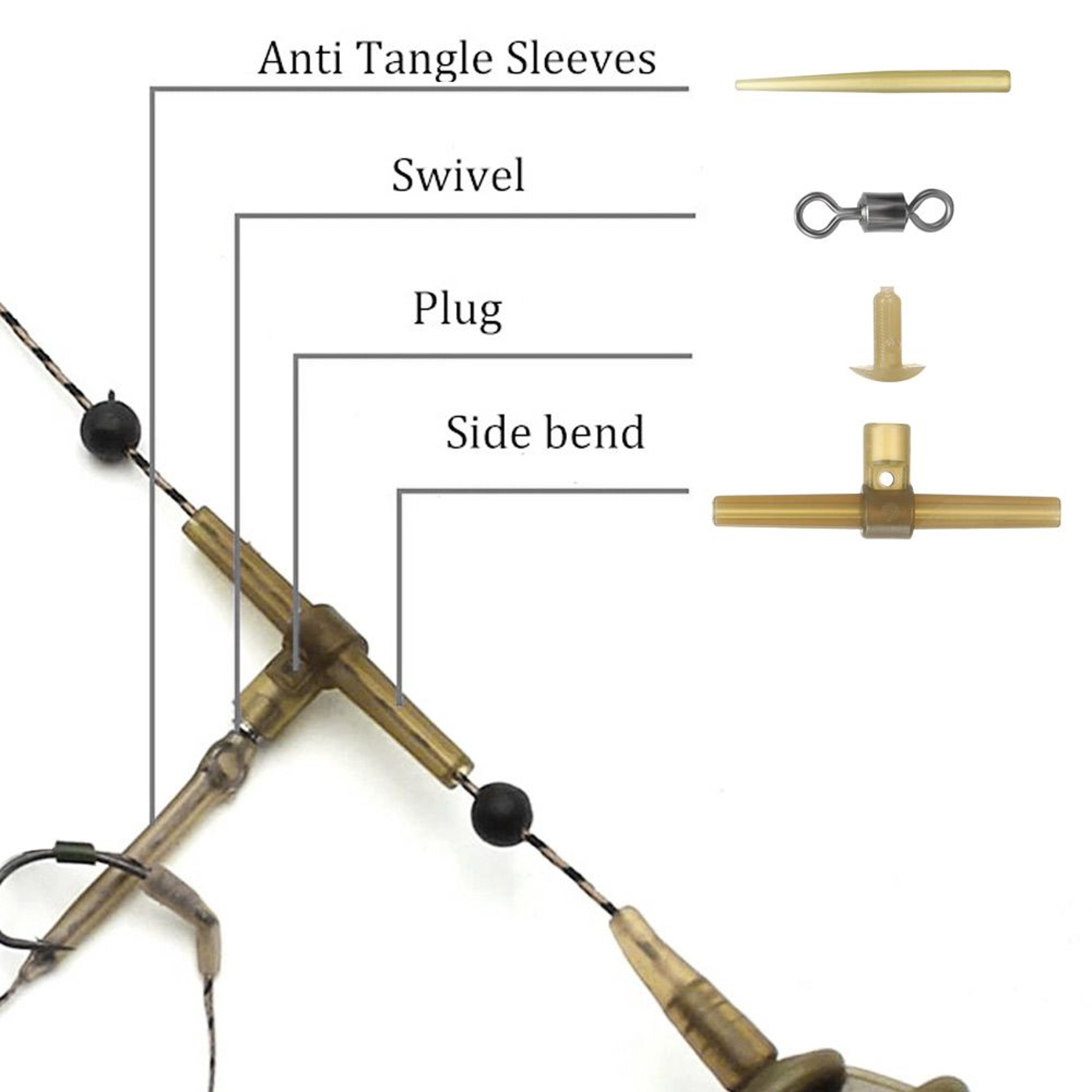 Carp Fishing Accessories Kit, Hose Swivels, Anti Tangle Sleeves, Side Bends with Swivel – view 6