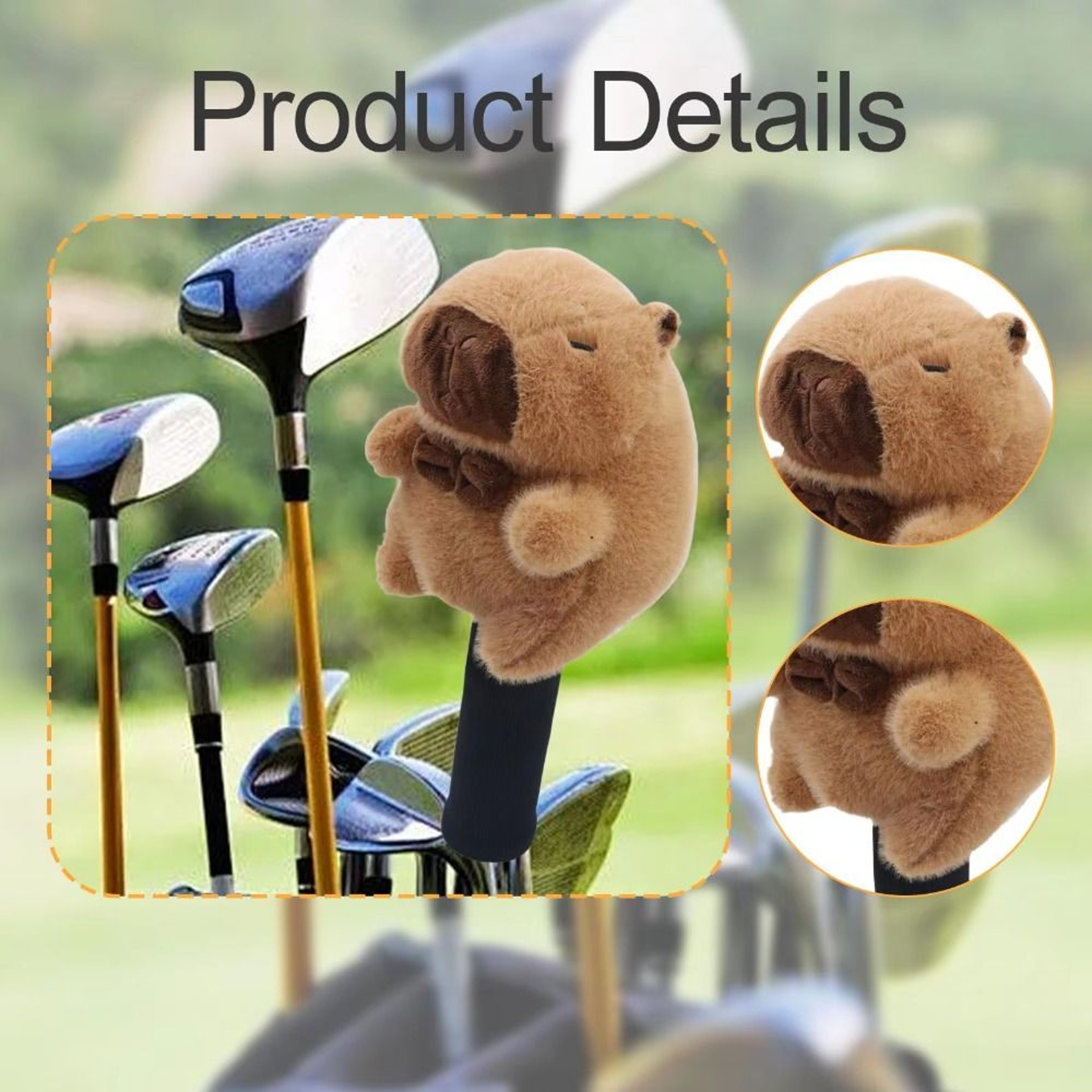 Cartoon Capybara Golf Club Headcover, Cute Soft Animal Driver Headcover for Club Protection – view 2