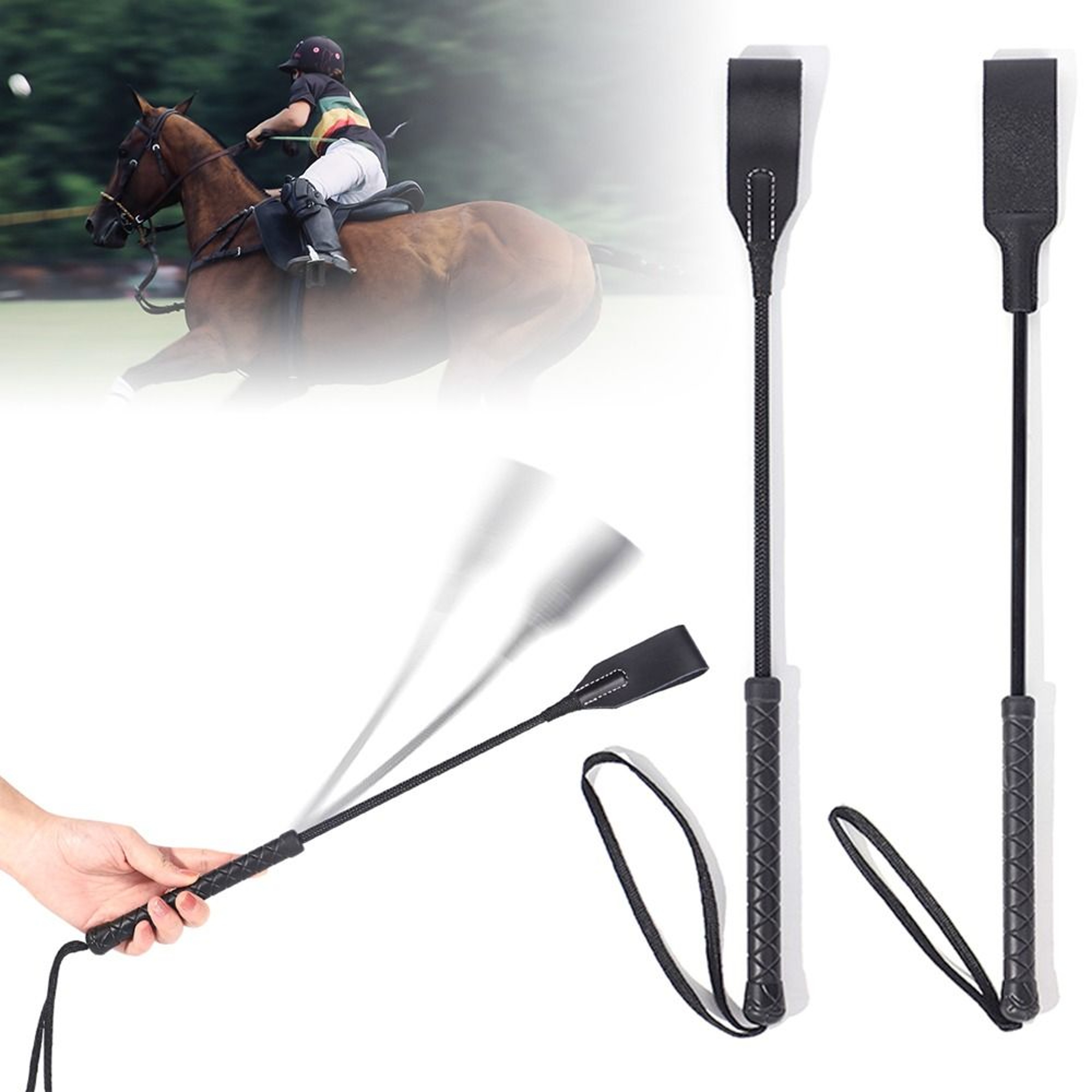 PU Leather Equestrian Training Pointer, Durable Portable Horse Whip With Handle, Racing Riding Crop Stage Performance – view 2