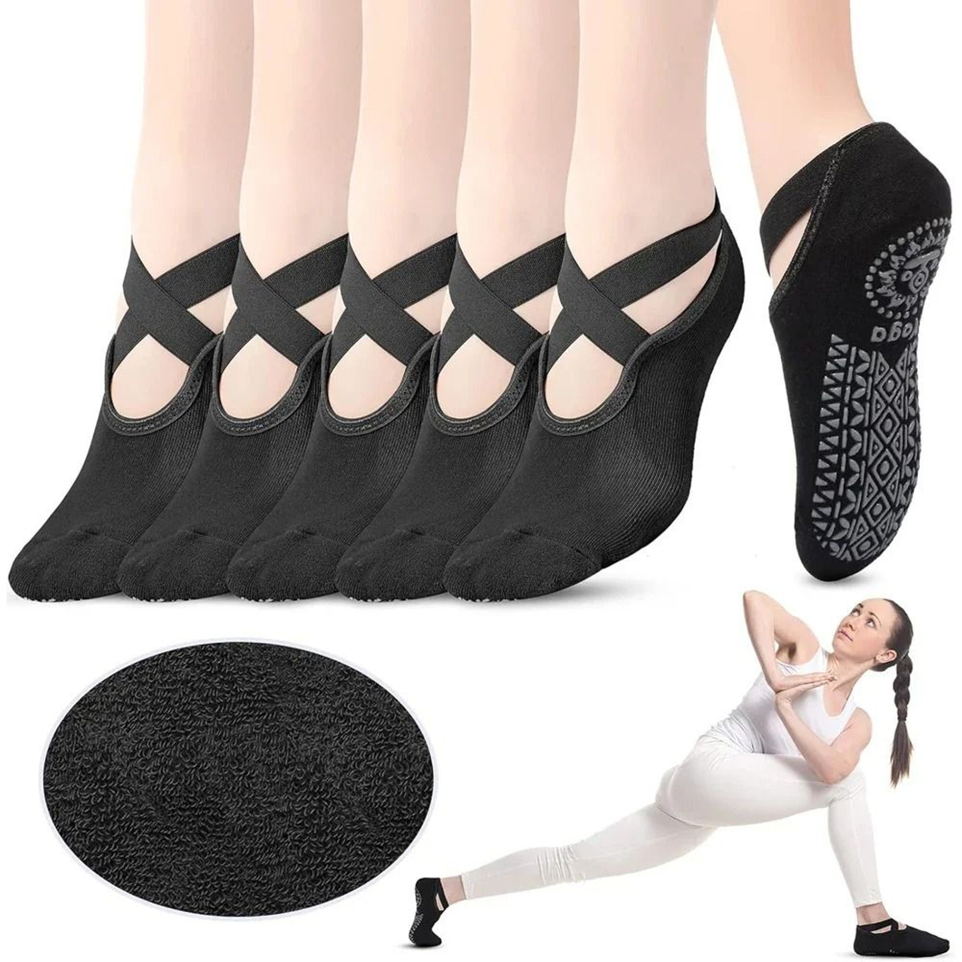 Cotton Ballet Dance Socks, Silicone Grip Towel Texture Pilates Grip, New Nonslip Yoga Socks With Straps for Women – view 2