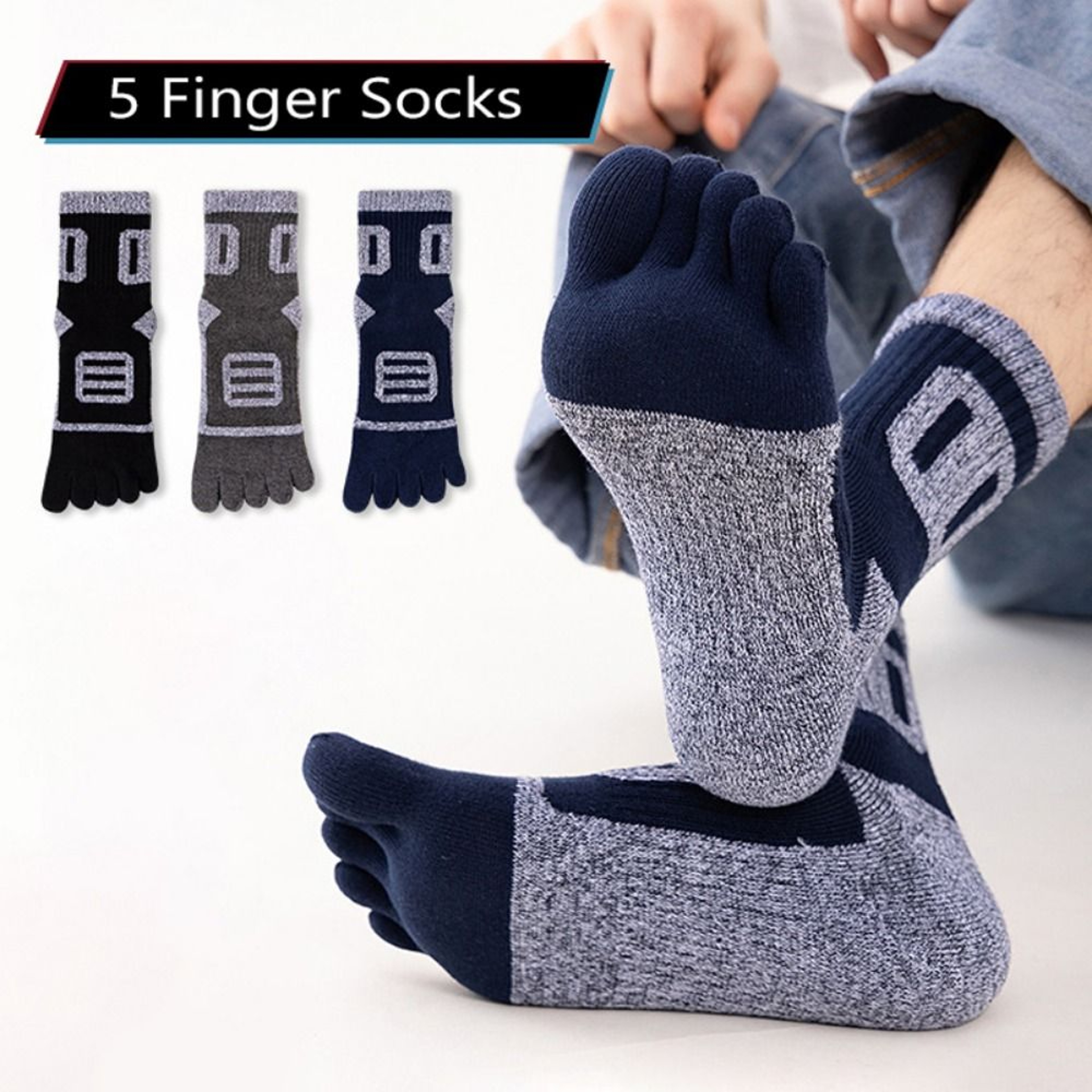 Warm Finger Socks, Comfortable CottonPolyester Toe Sport Short Socks, Sweat Absorbing Running Socks – view 3