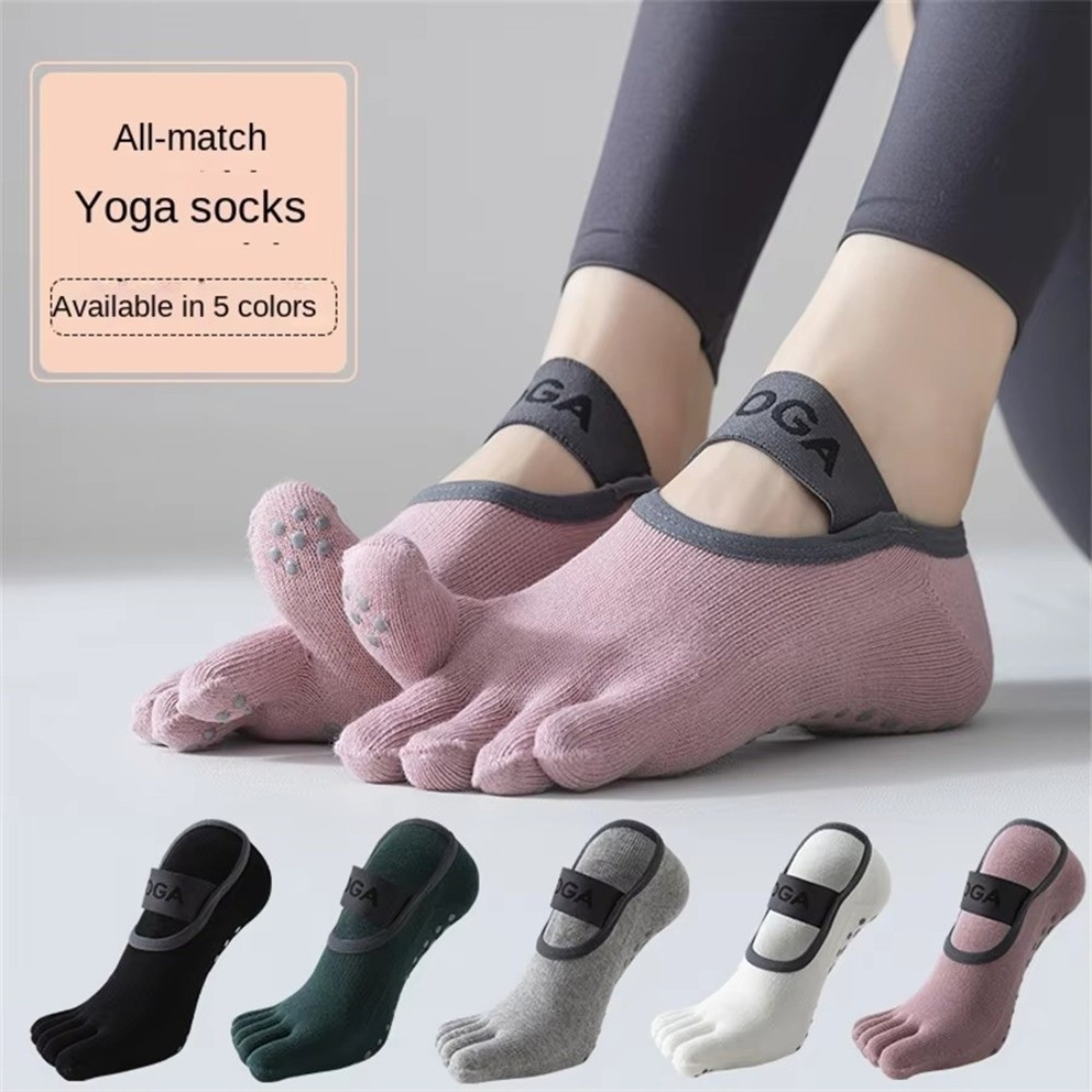 Lightweight Pilates Fitness Socks, Breathable Non-Slip Yoga Socks, Anti Slip Five Finger Socks – view 2