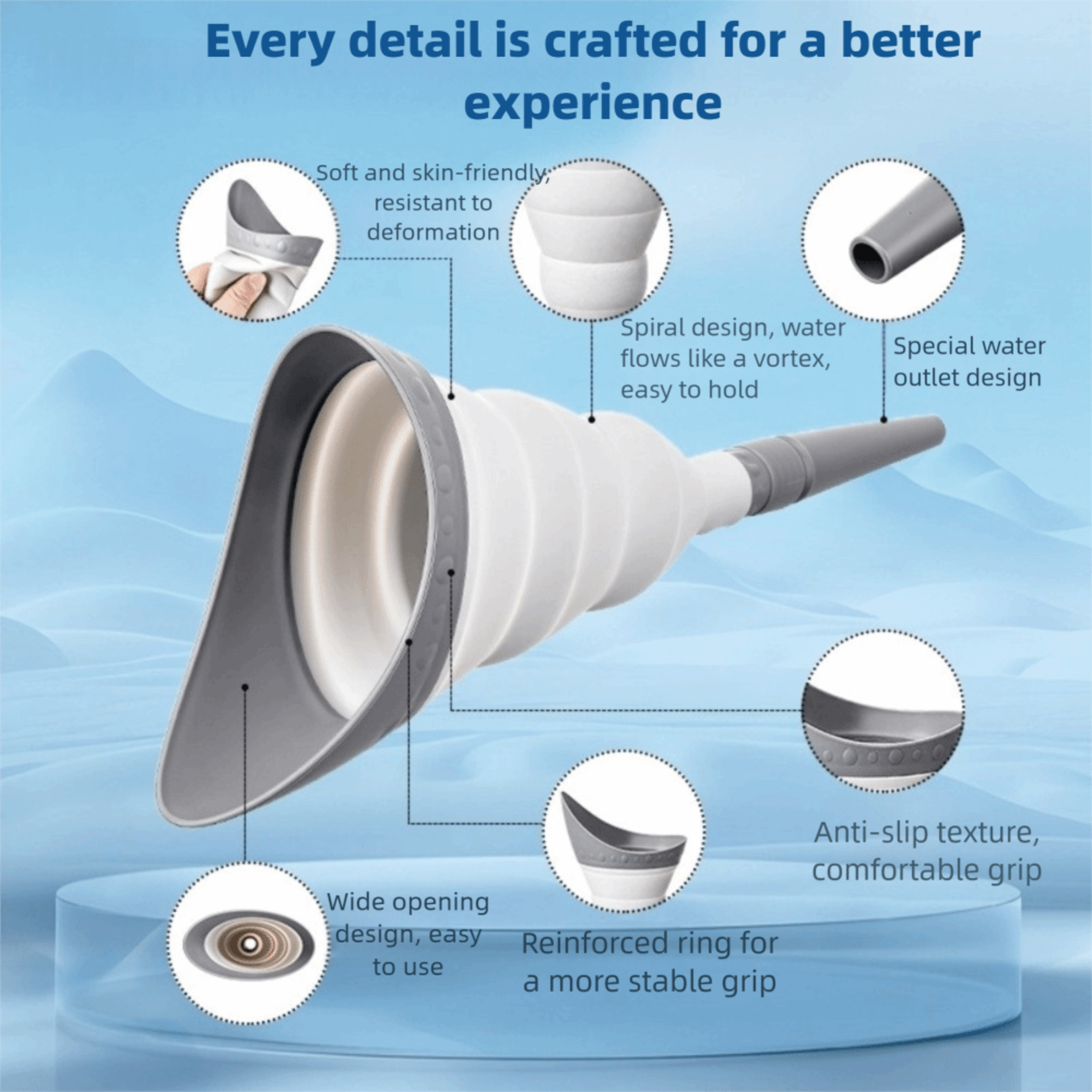 Foldable Design Female Device, Reusable She Pee Cup, Conch Shape Pee Funnel for Hiking – view 6