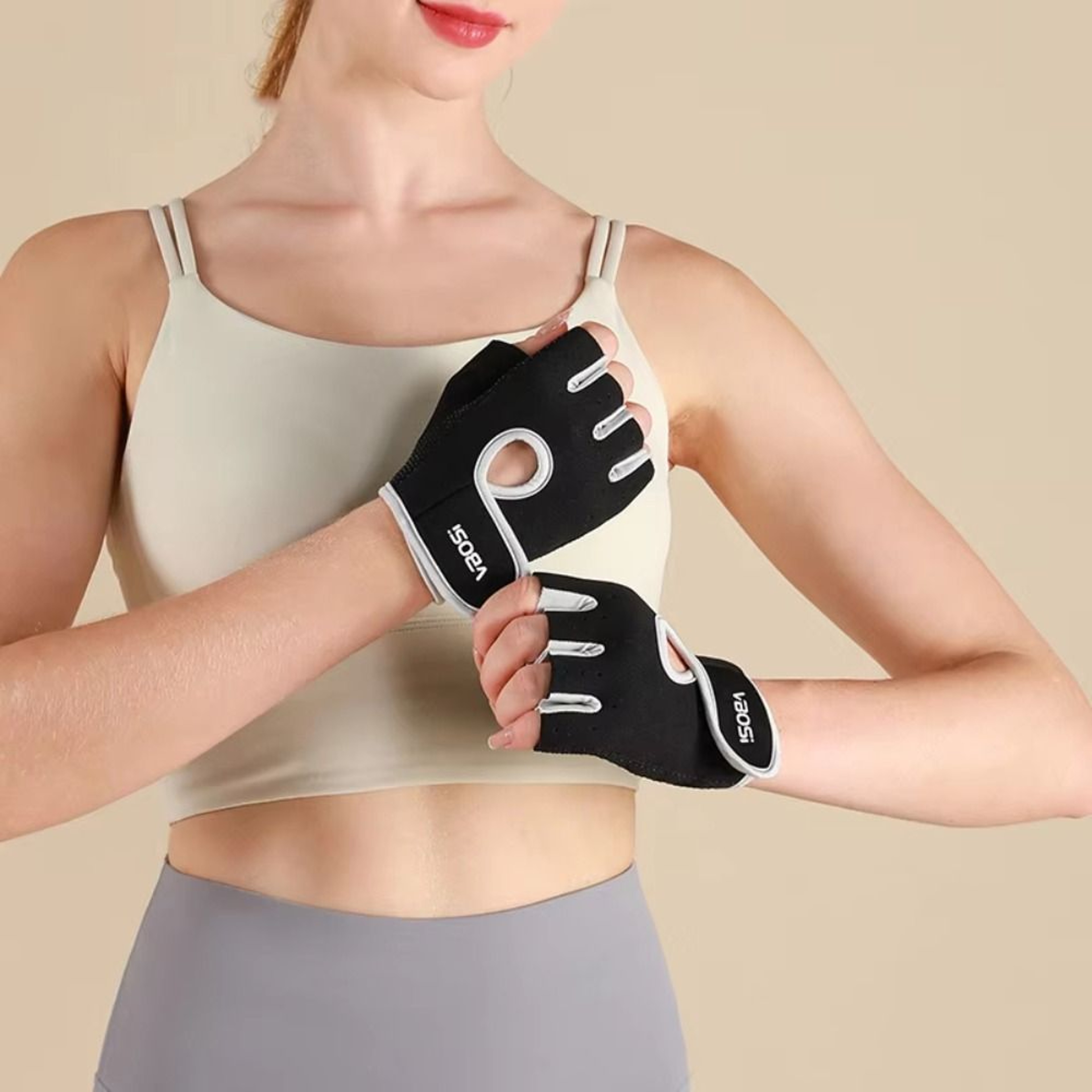 Elastic Compression Half Finger Cycling Gloves Black Grey Pink Cotton Polyester Finger Brace For Gy 1