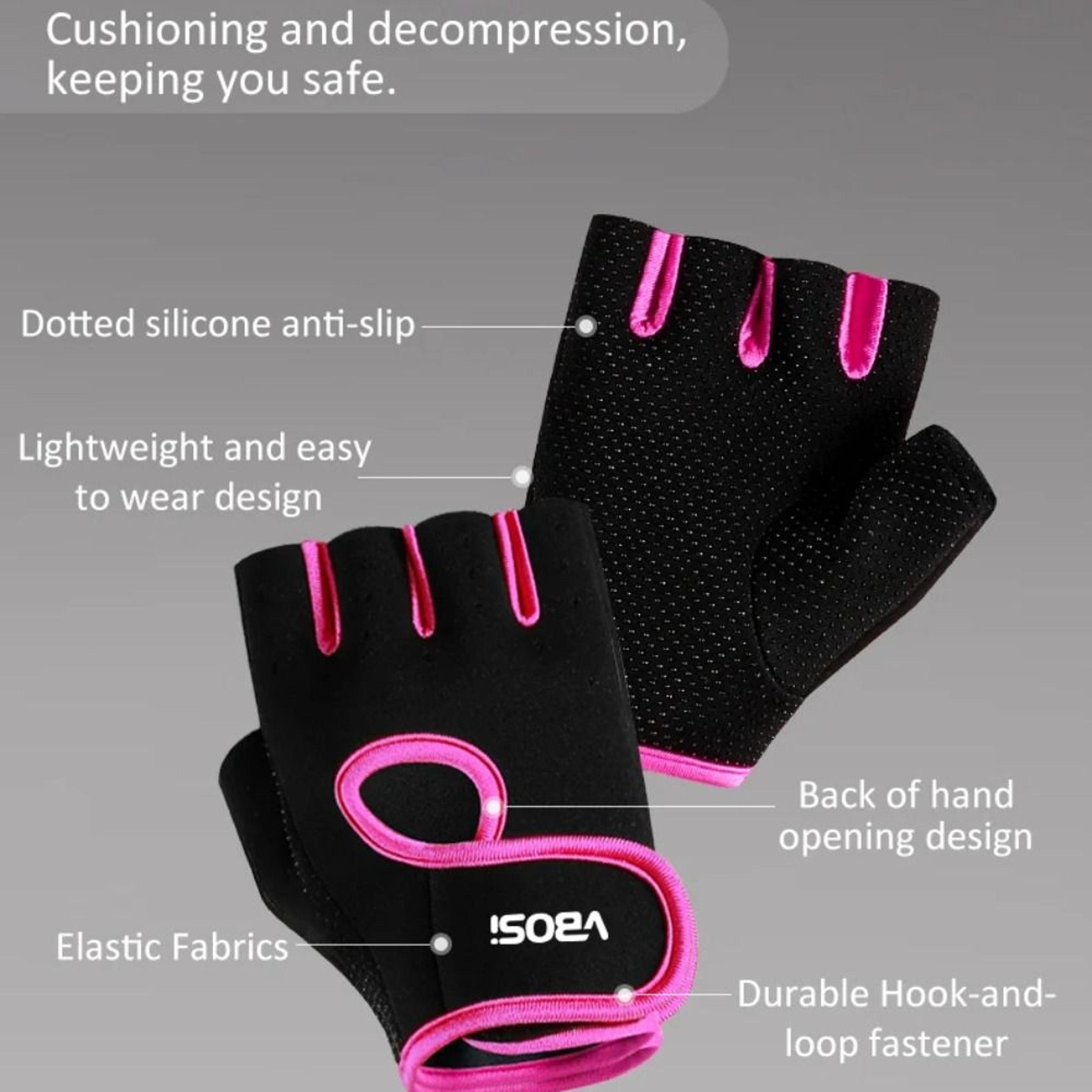 Elastic Compression Half Finger Cycling Gloves Black Grey Pink Cotton Polyester Finger Brace For Gy 3