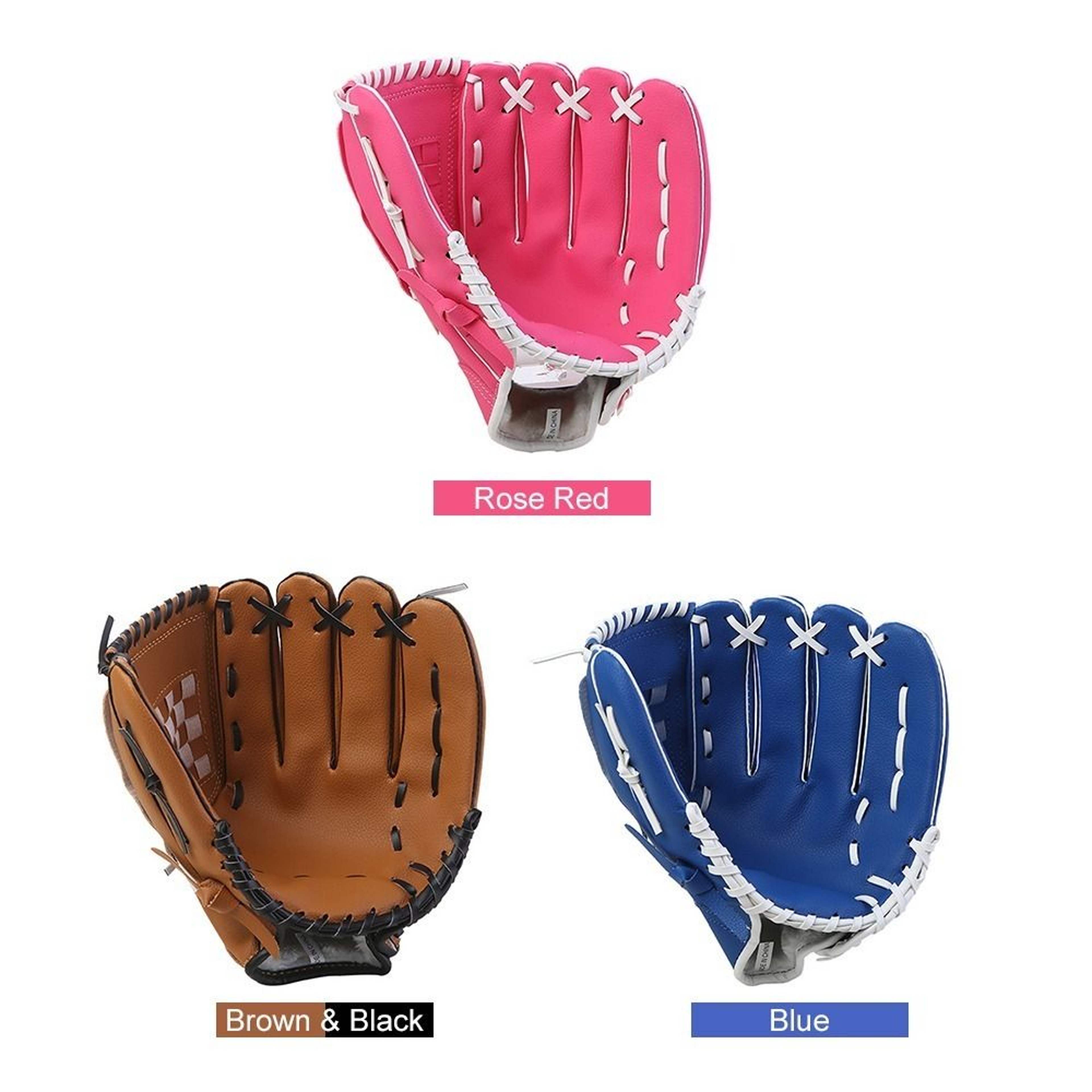 Synthetic Leather Baseball Glove Blue Mitt Rose Red Brown  Black Catcher Gloves For Practice 2