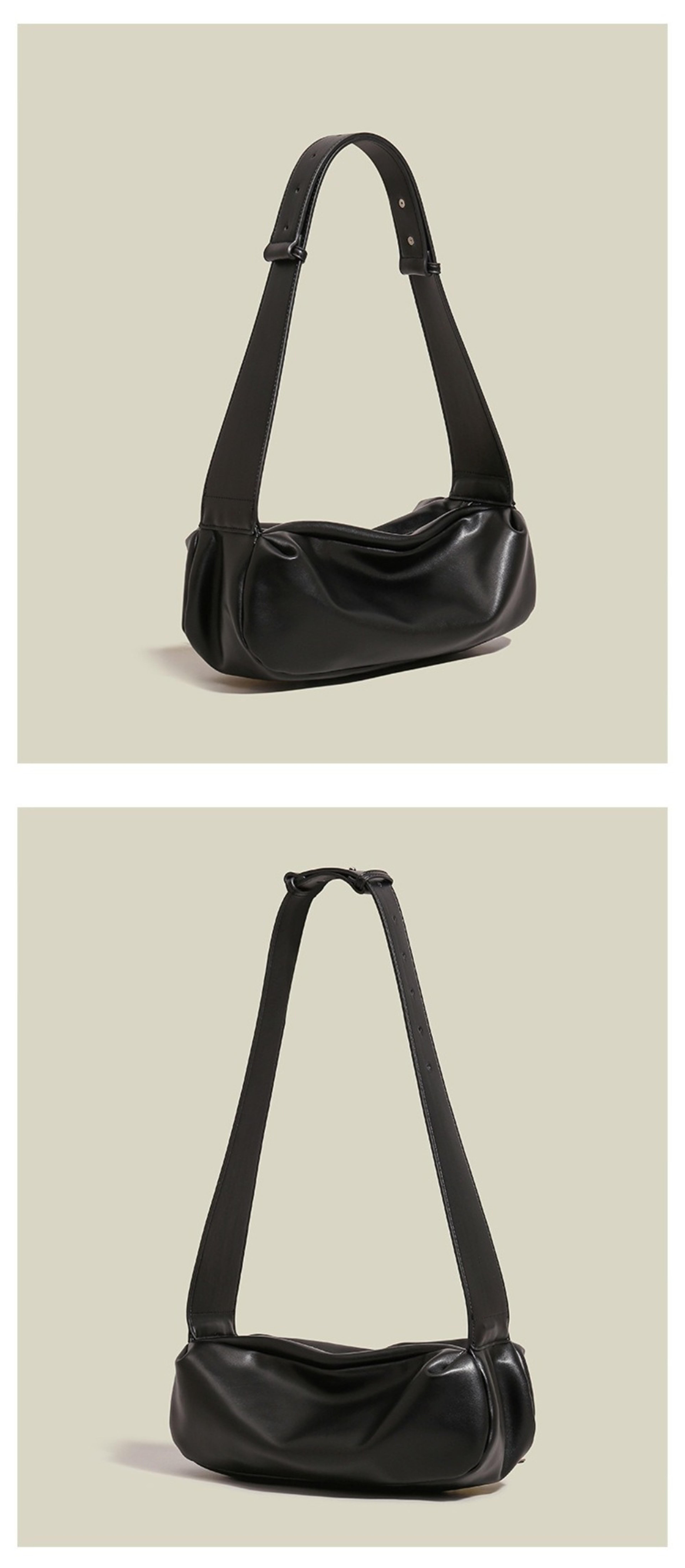 Wide Strap PU Leather Shoulder Bag, Luxury Casual Crossbody Messenger Bag in Half Moon Shape – view 2