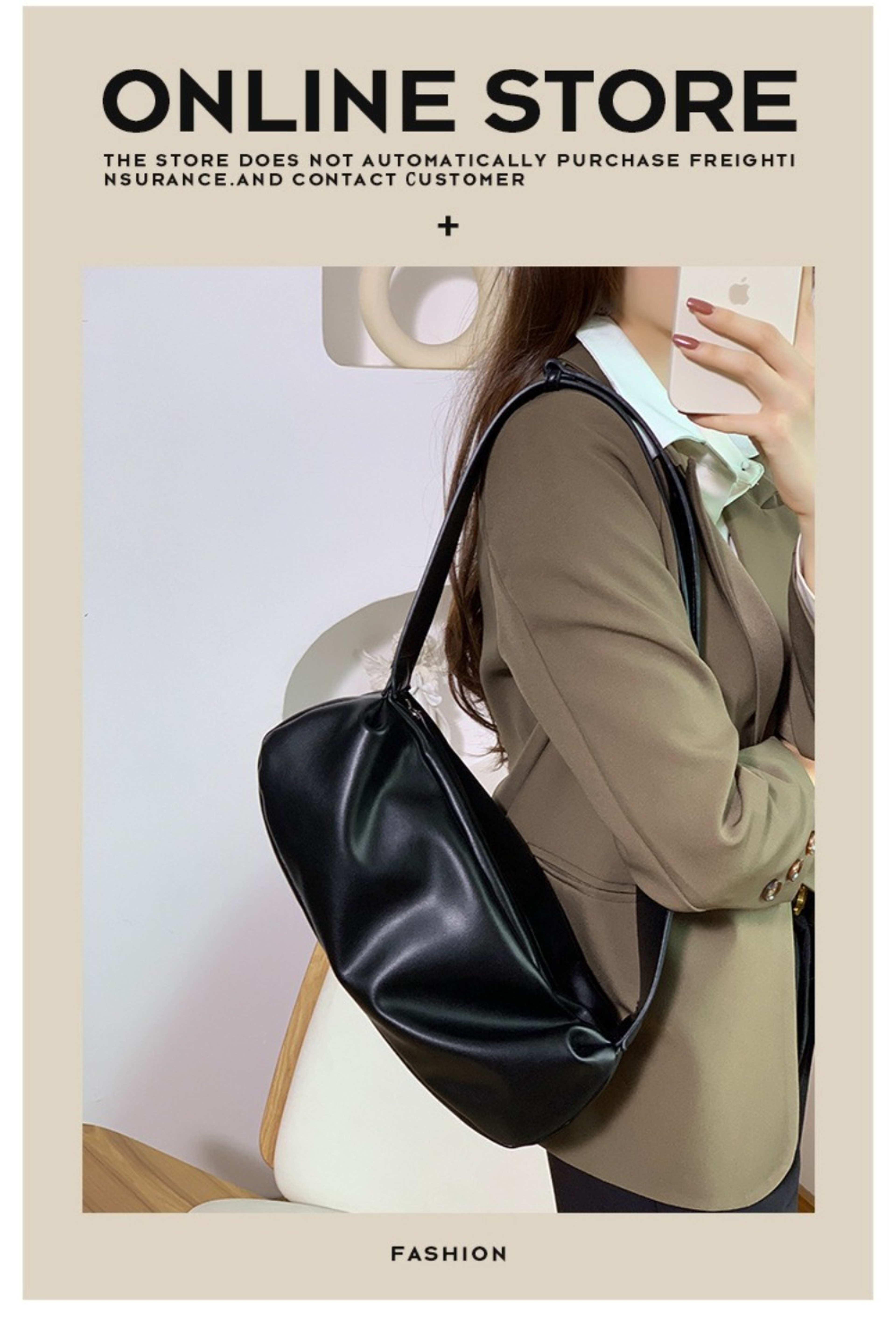 Wide Strap PU Leather Shoulder Bag, Luxury Casual Crossbody Messenger Bag in Half Moon Shape – view 5